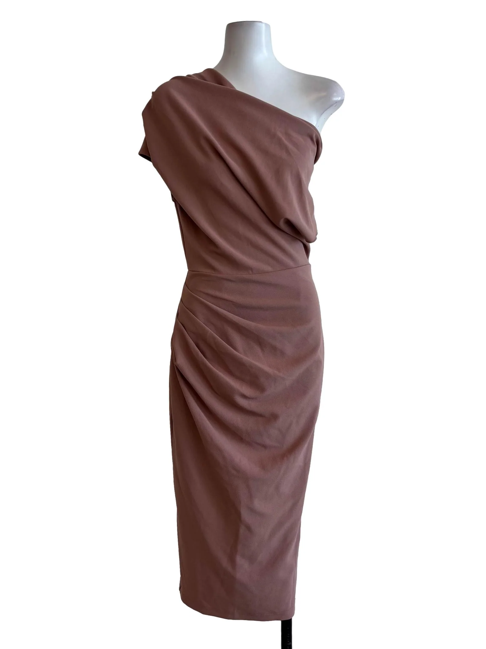 Dusty Pink Asymmetrical Draped Bodycon Dress