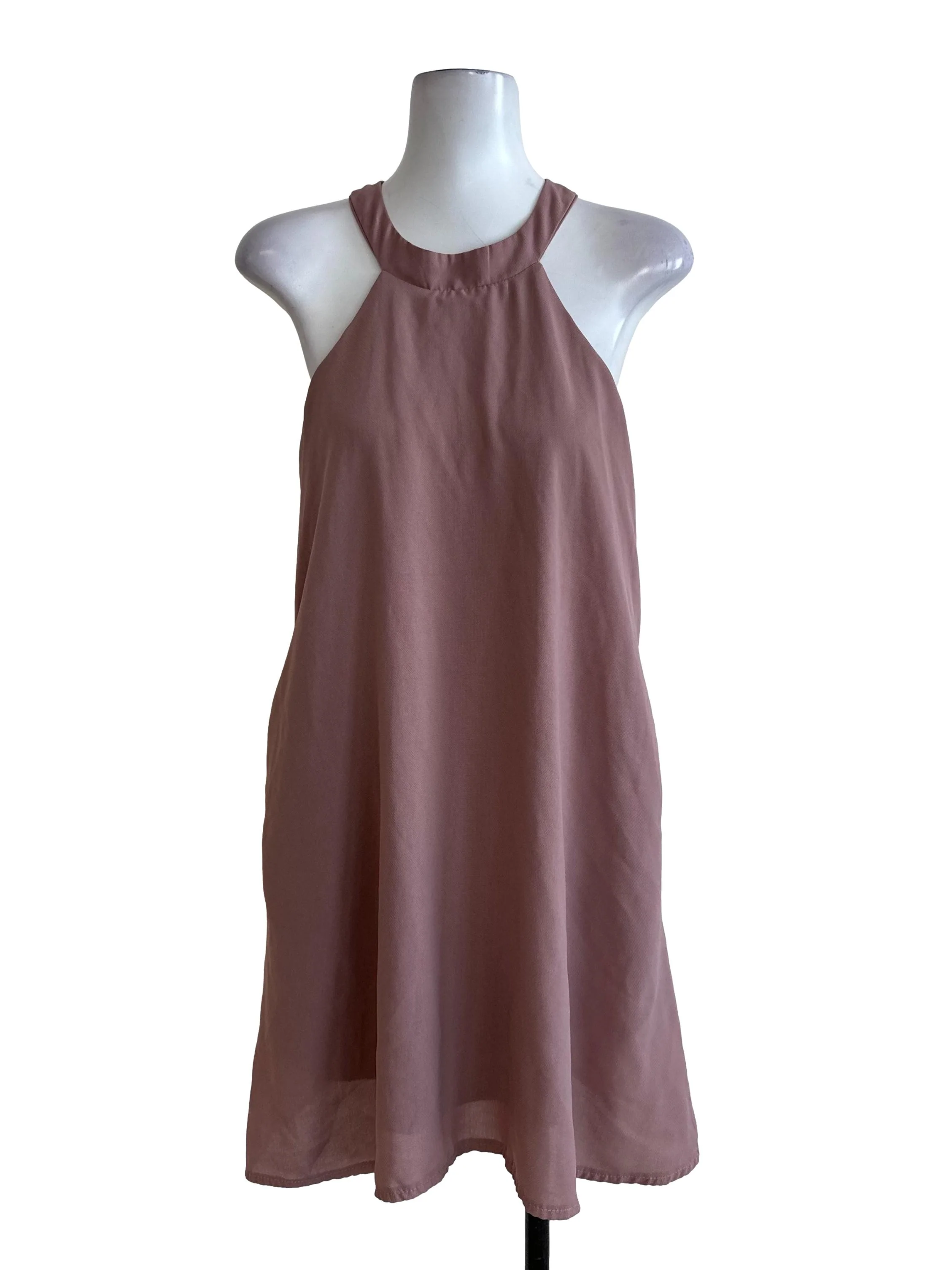 Dusty Pink Chiffon Halter Dress