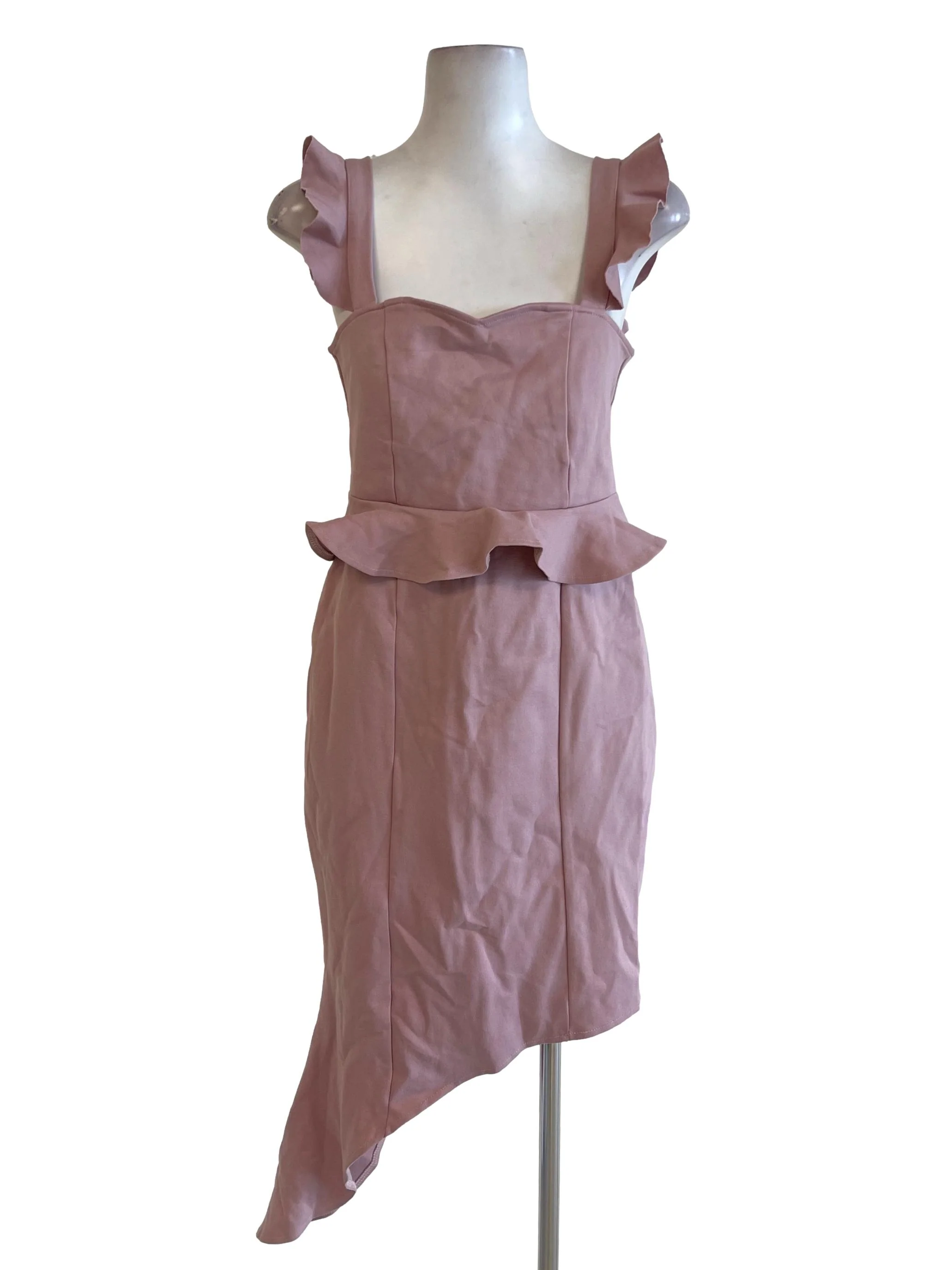 Dusty Pink Cowl Sleeve Asymmetrical Dress