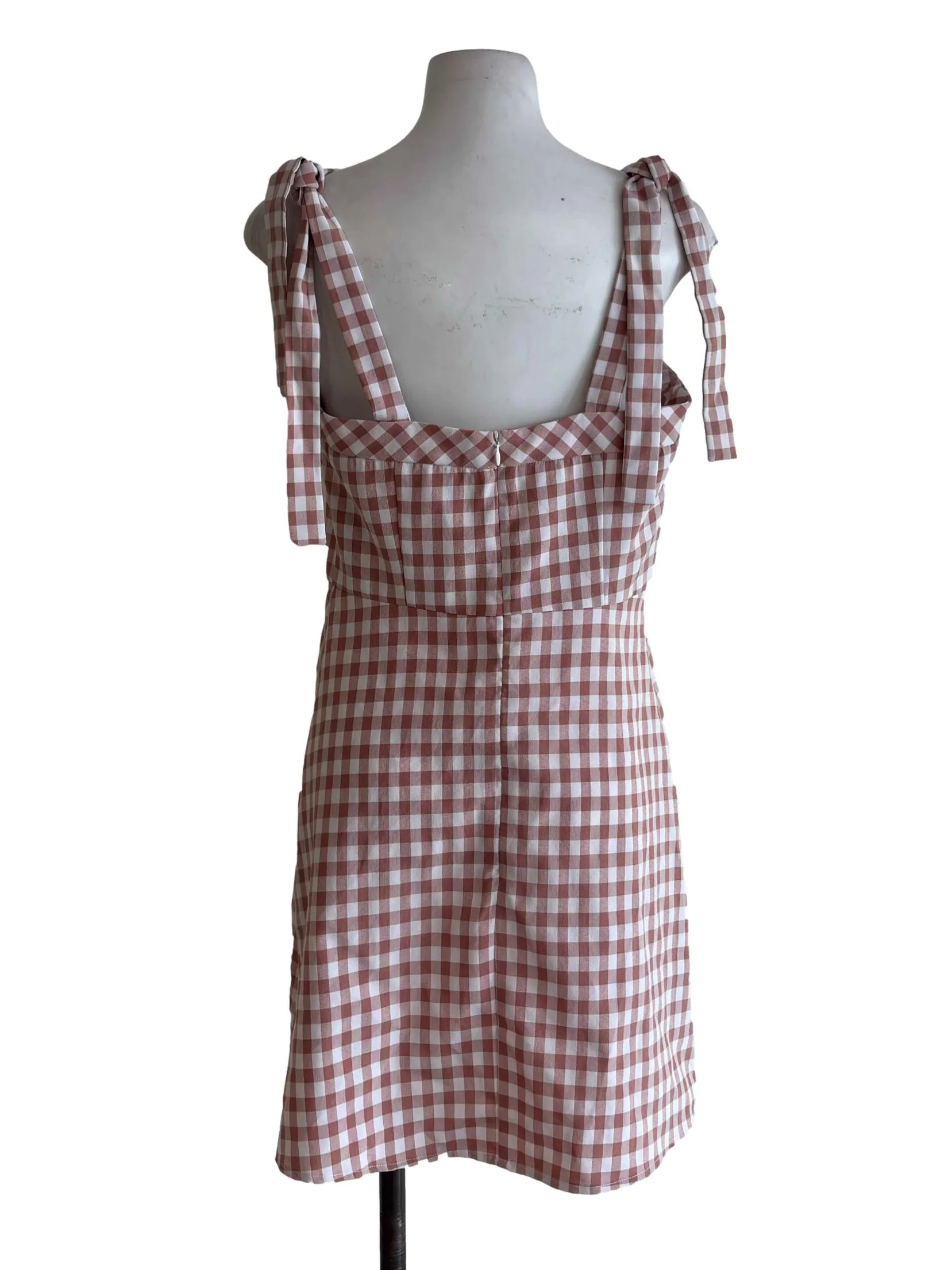 Dusty Pink Gingham Apron Mini Dress - Image 2