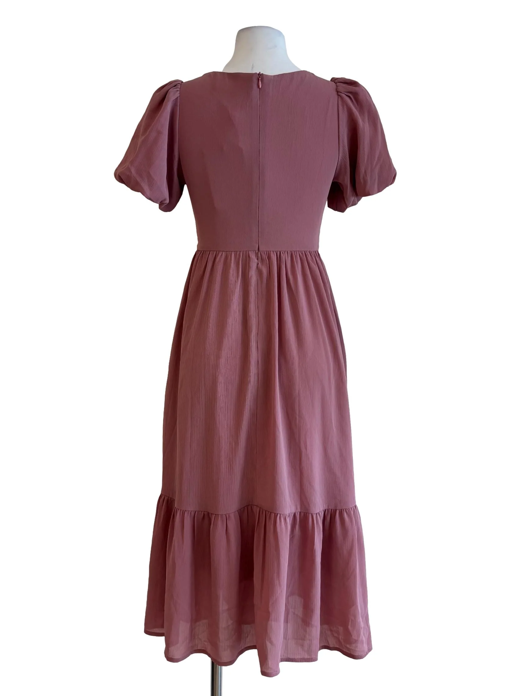 Dusty Pink Puff Sleeve Flare Dress - Image 2