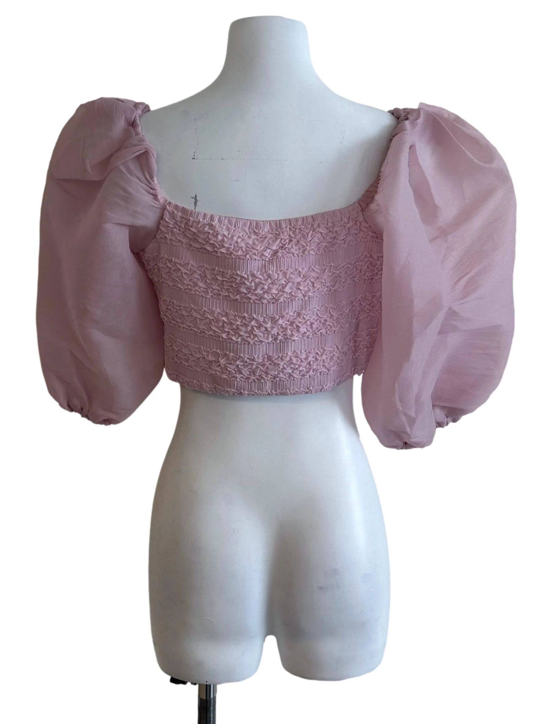 Dusty Pink Textured Puff Sleeve Top - Image 2