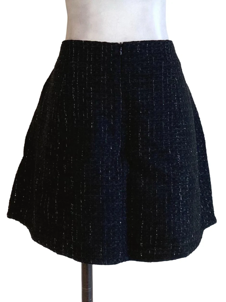 Ebony Black Boucle Buttoned Down Mini Tweed A-Line Skirt - Image 2