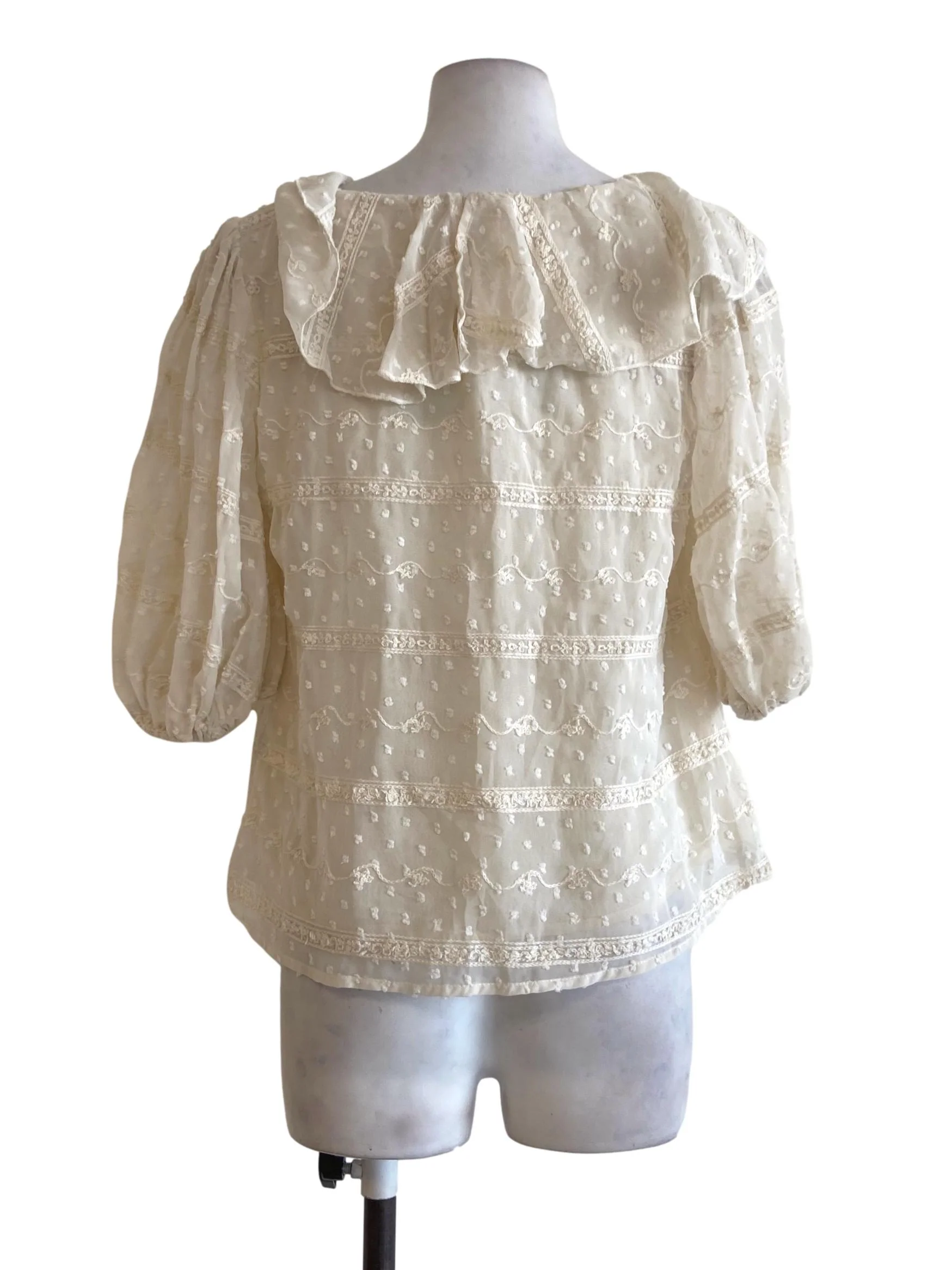 Egg Shell Beige Dot Puritan Collar Blouse - Image 2