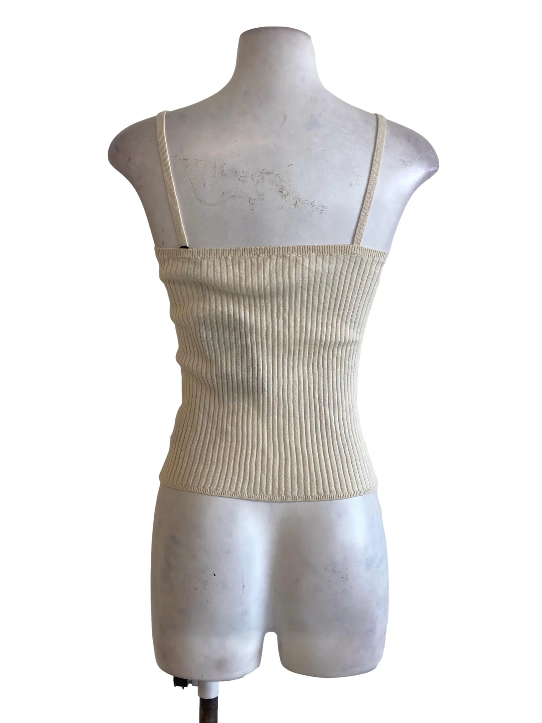 Egg Shell Beige Sleeveless Candy Stripe Crop Top - Image 2