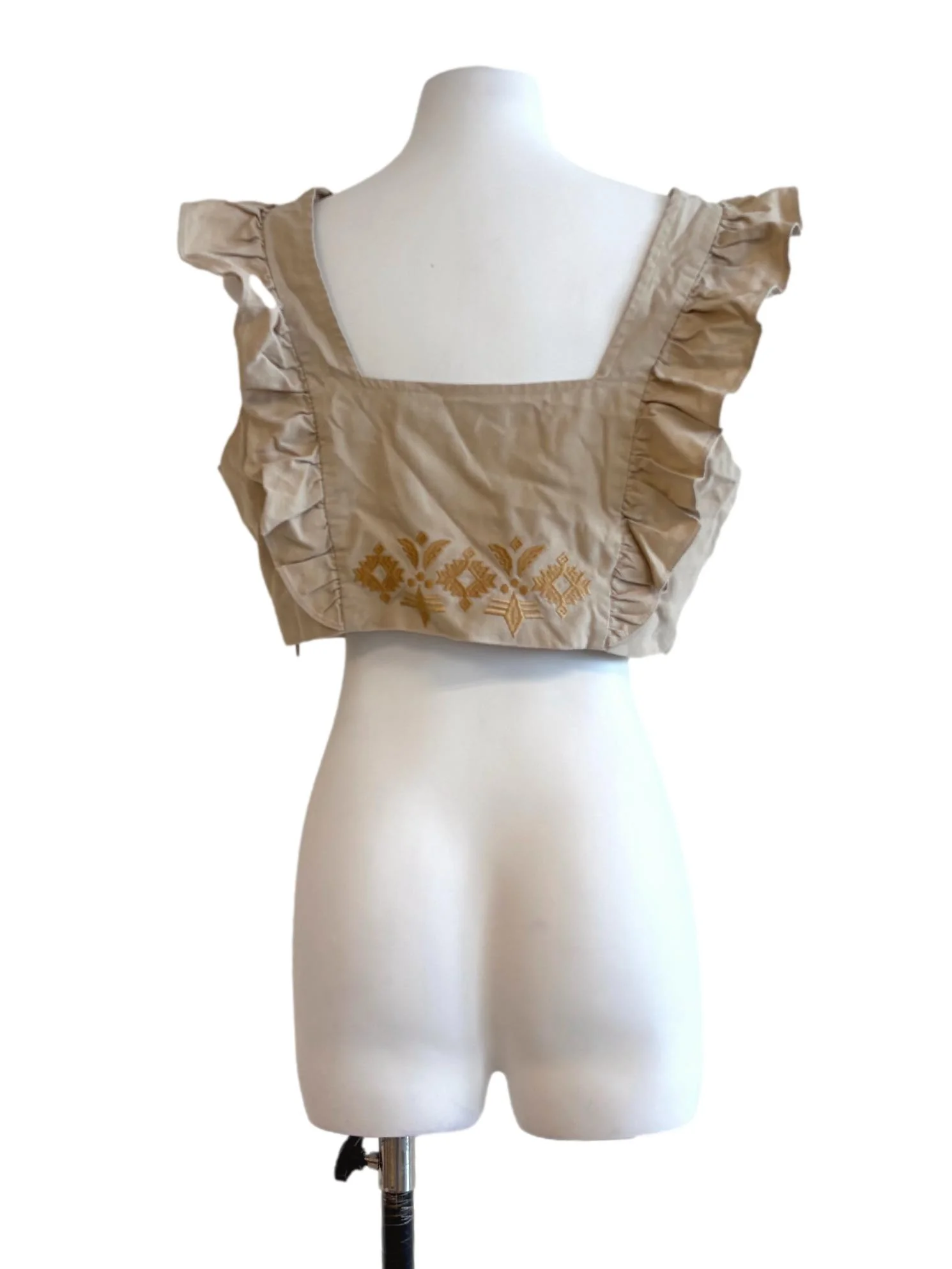 Eggshell Embroidered Ruffle Crop Top - Image 2