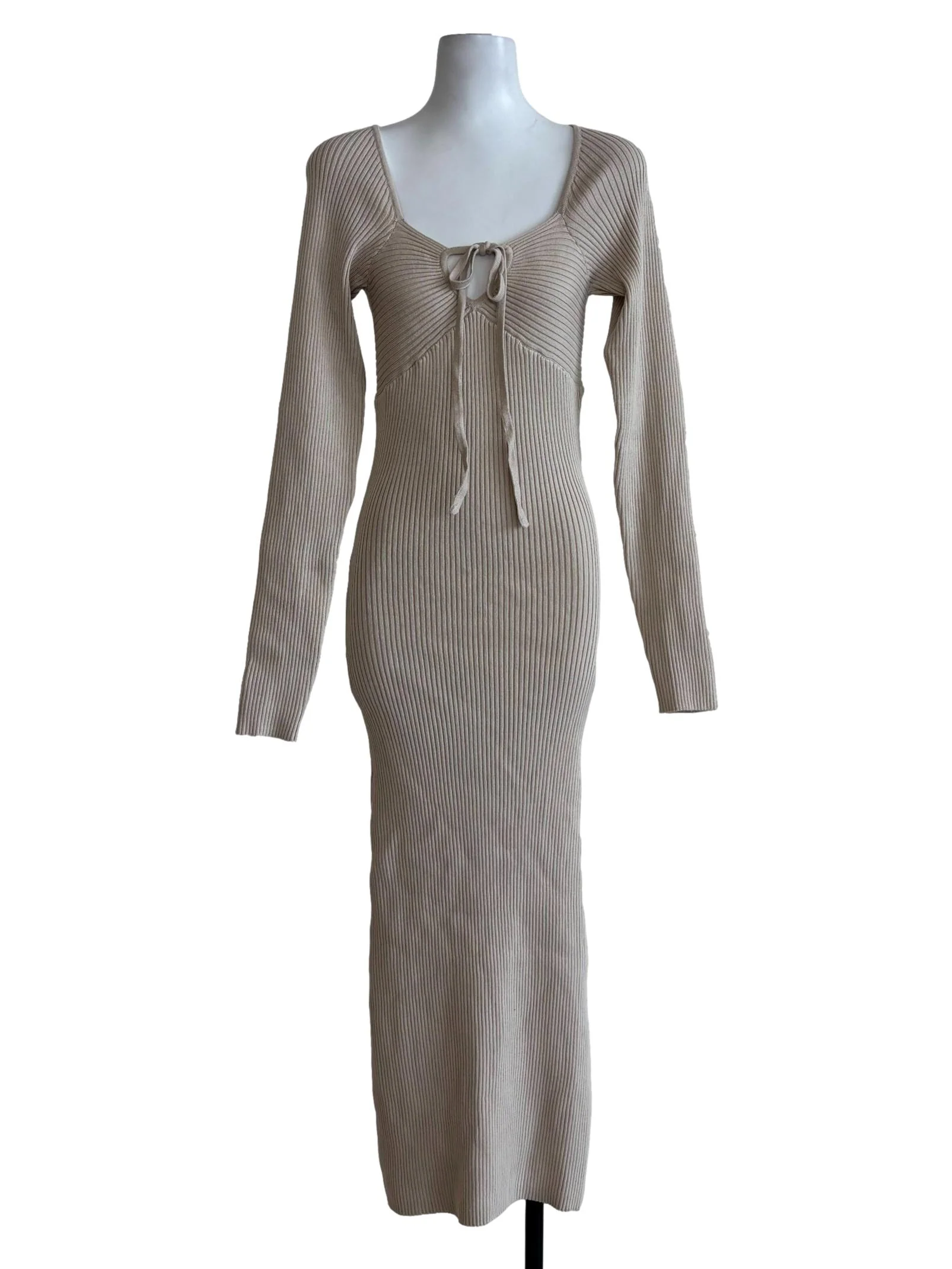 Eggshell Longsleeve Ribbed Dress