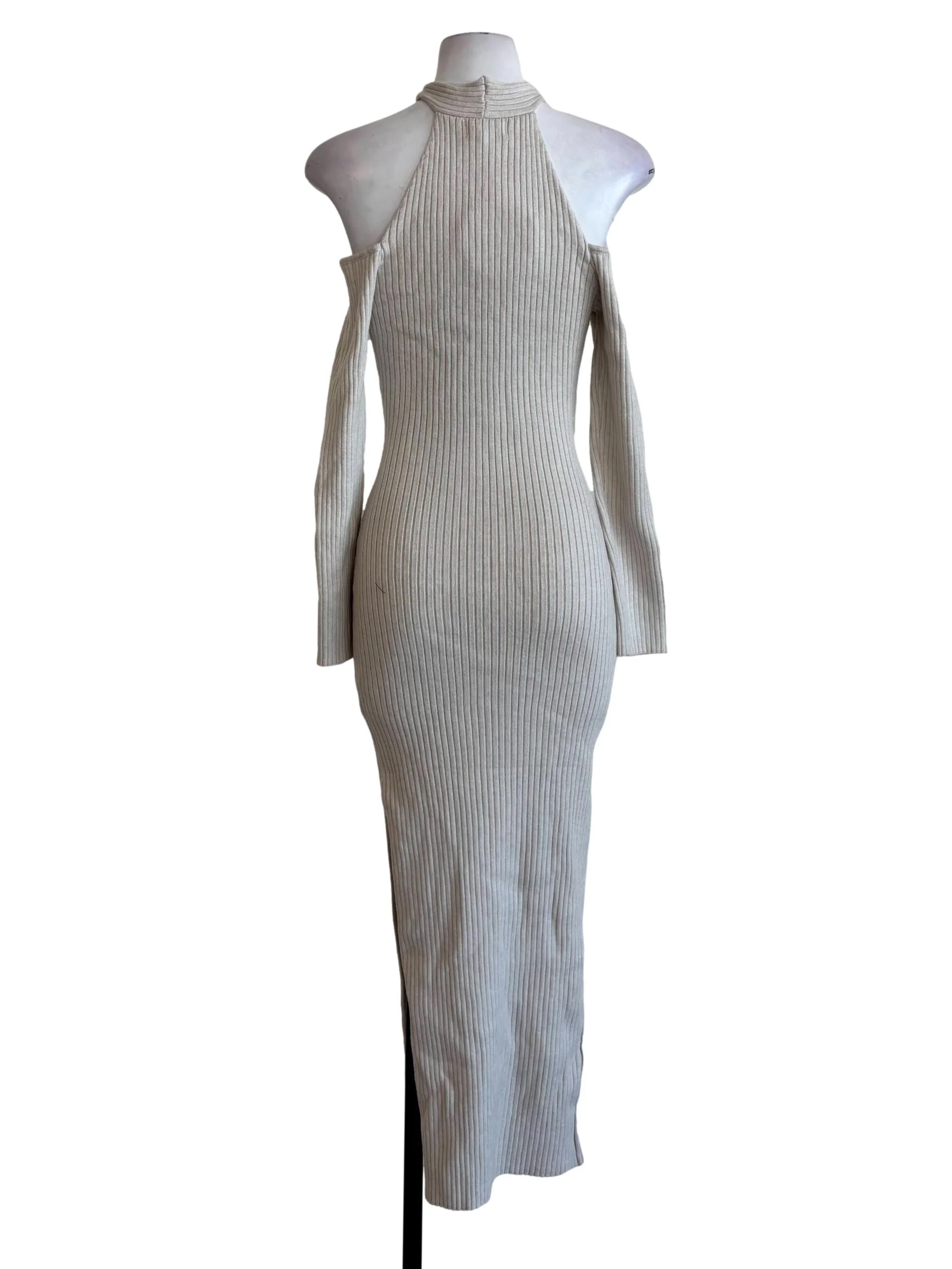 Eggshell Off Shoulder Ribbed Halter Dress - Image 2