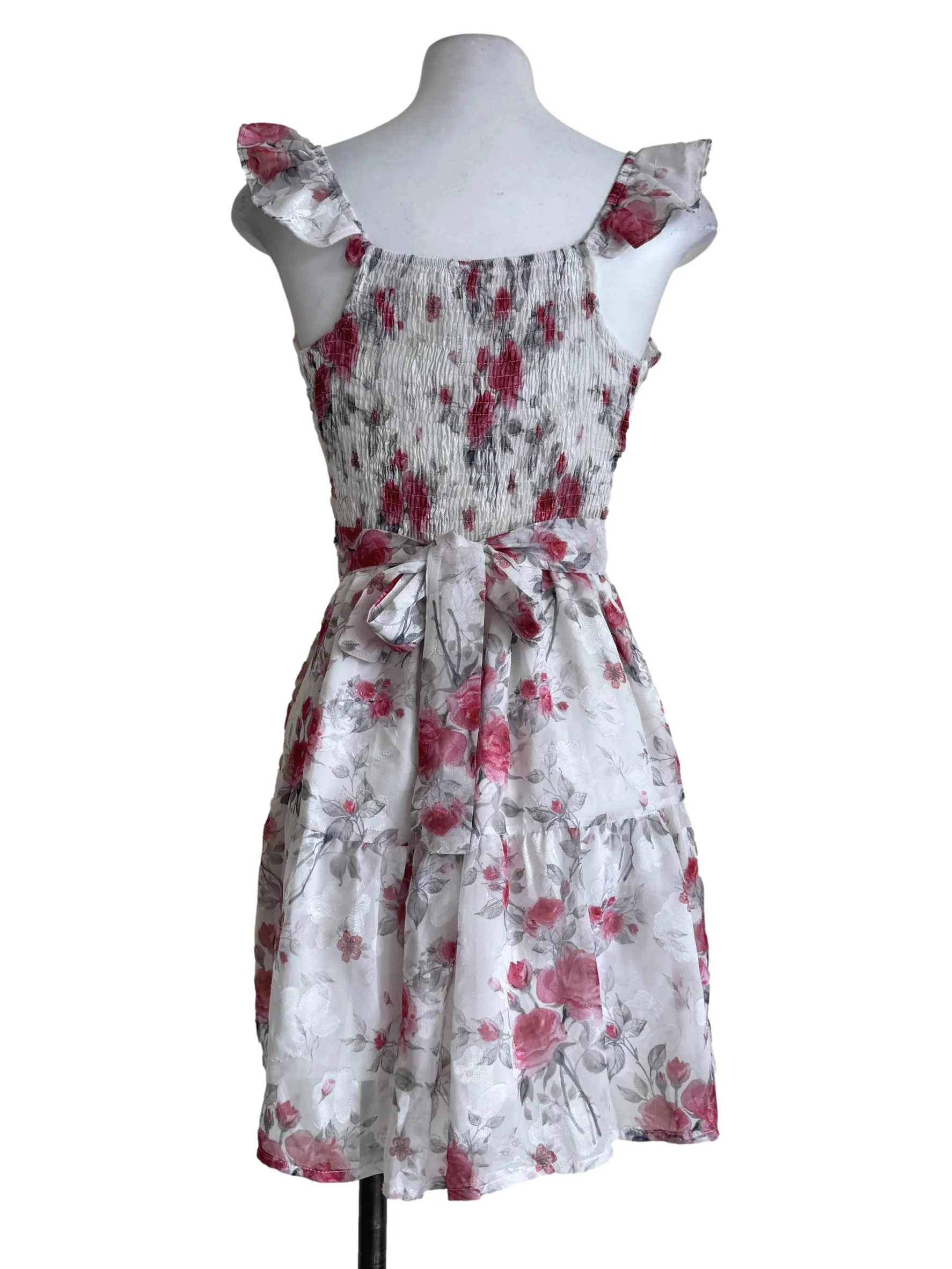 Embroidery White With Red Prints Padded Dress - Image 2