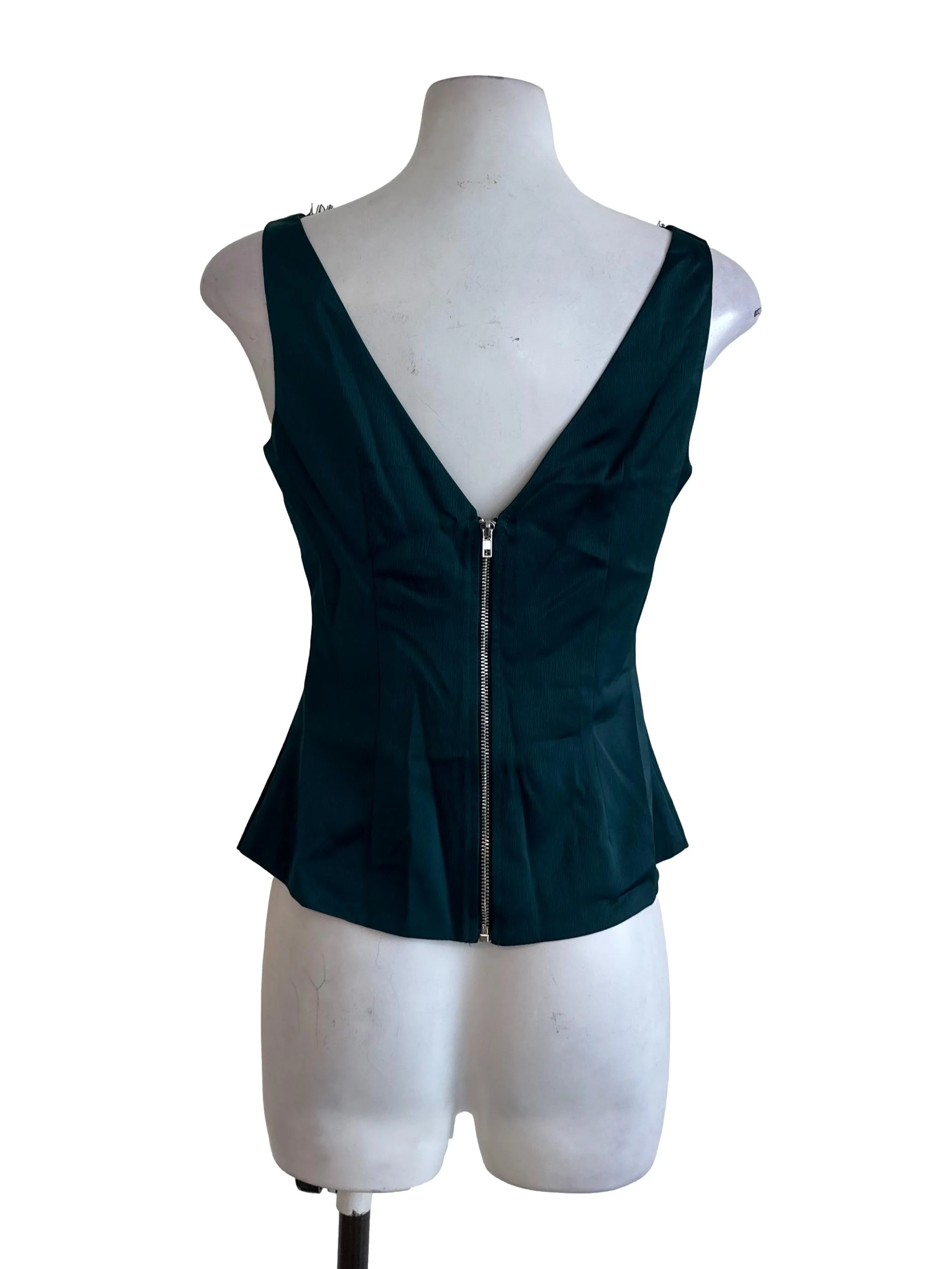 Emerald Green Satin V Neck Lace Top - Image 2