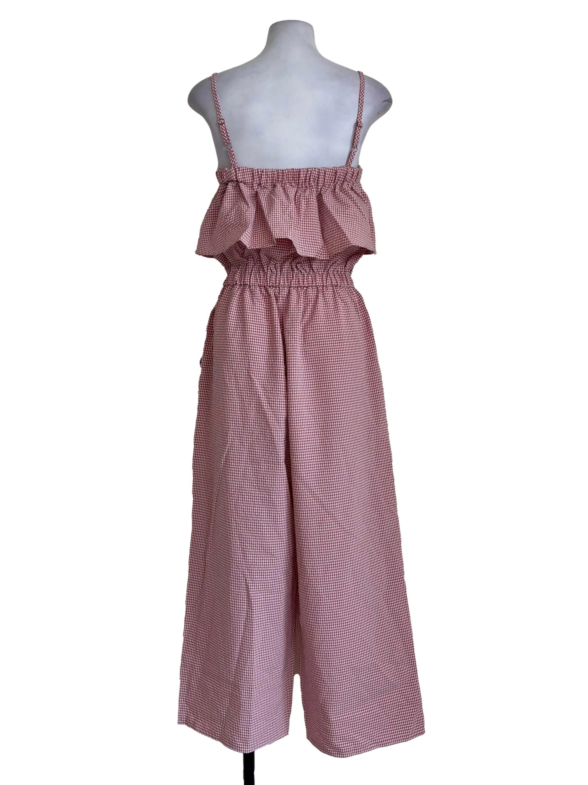 Faded Red Gingham Sleeveless Jumpsuit - Image 2