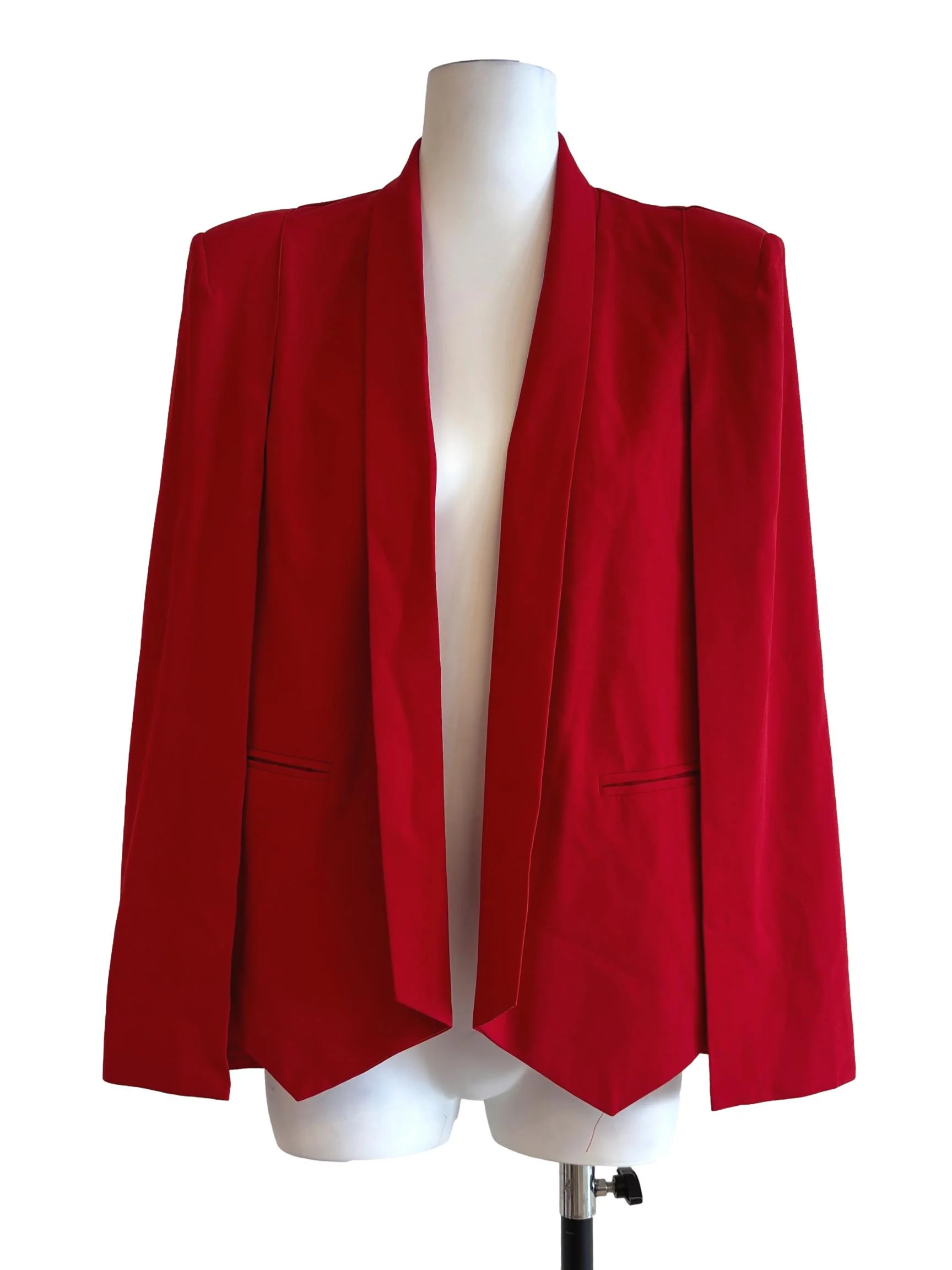 Fire Red Buttonless Cape Blazer LB