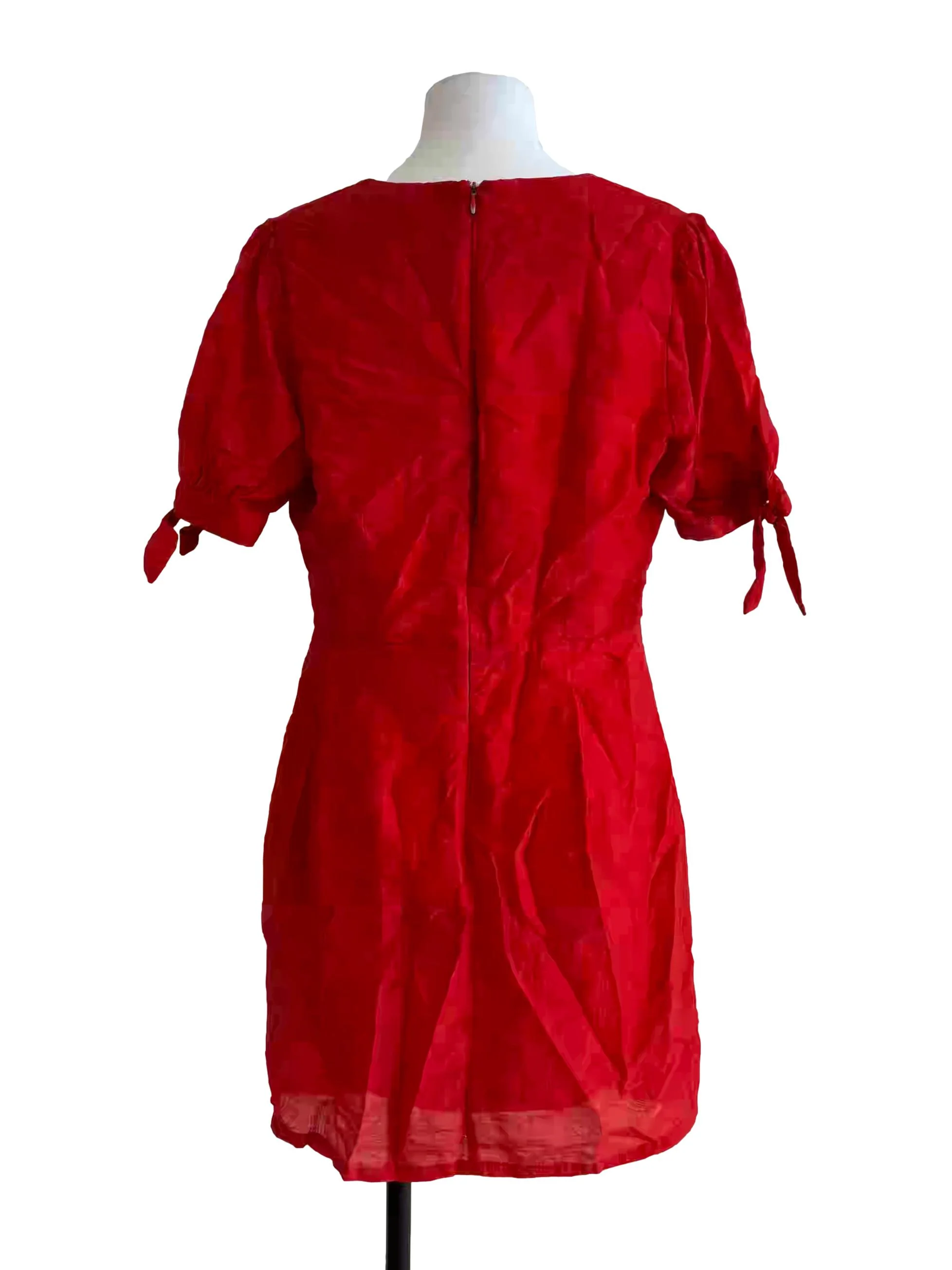 Fire Red Front Twist A-Line Dress - Image 2