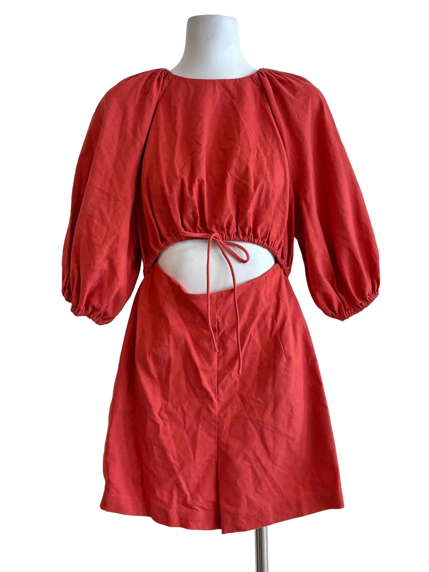 Flame Red Cut Out Cotton Rompers