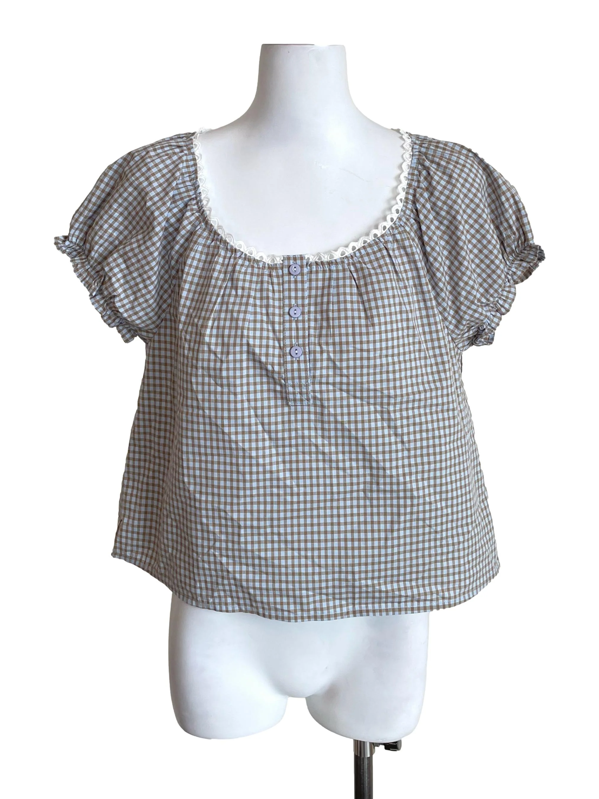 Flaxen & Stone Gingham Coquette Top TTR