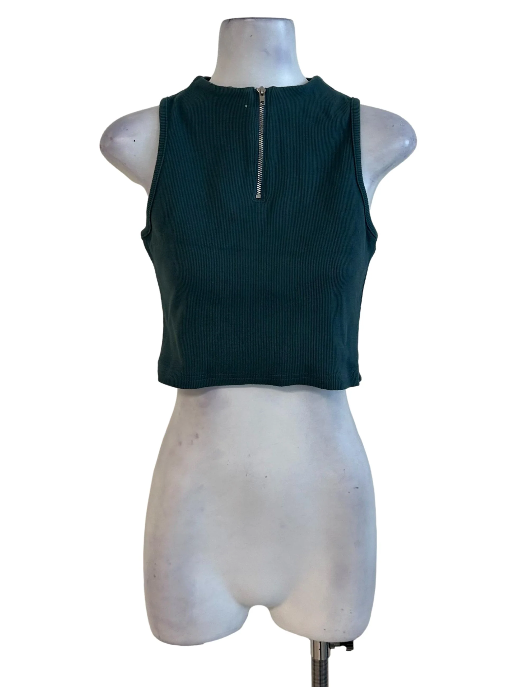 Forest Green Knit Zipped Tank Top