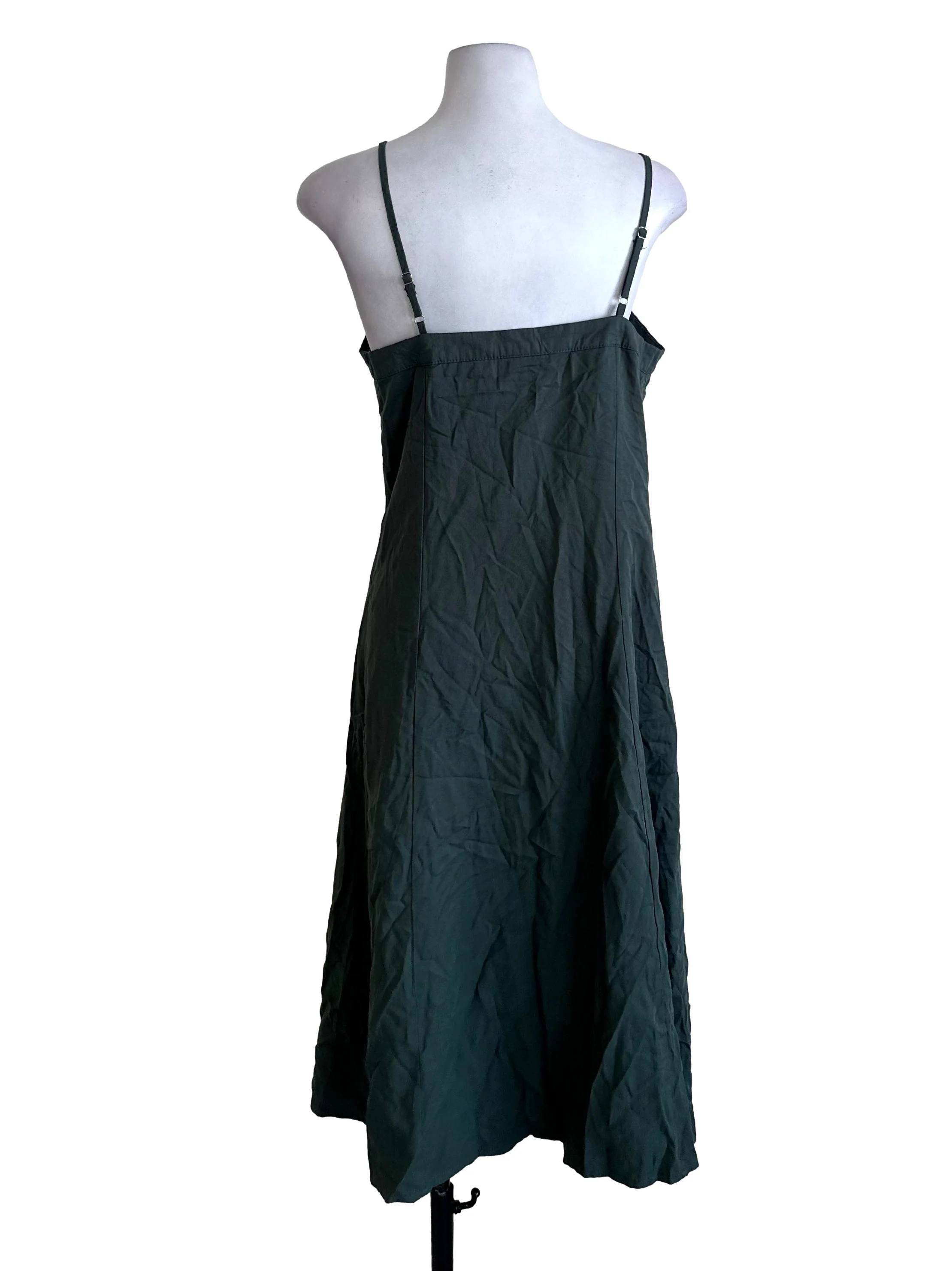 Forest Green Button Spaghetti Strap Dress TEM - Image 2