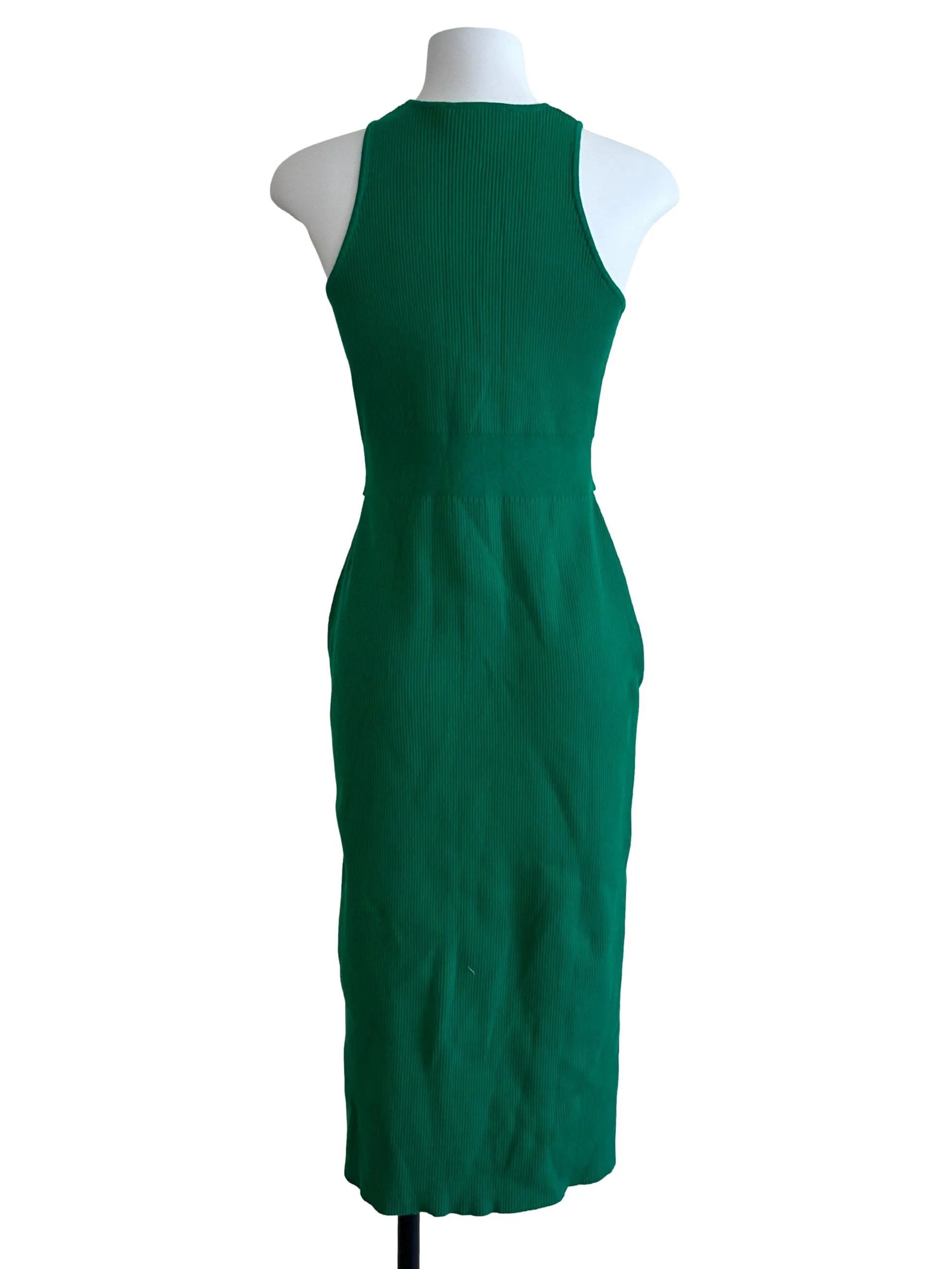 Fern Green Round Neck Strap Knit Slit Dress - Image 2