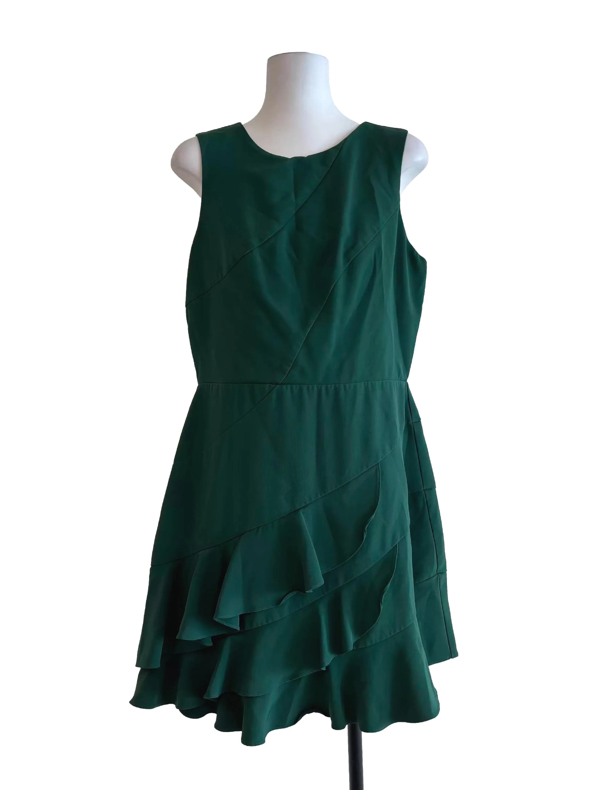 Forest Green Sleeveless Ruffle Dress