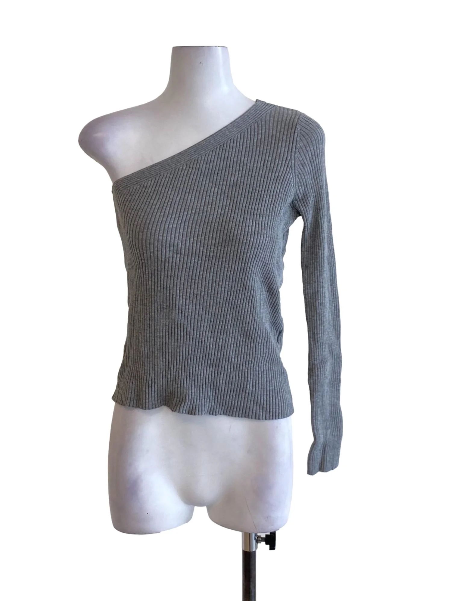 Fossil Grey One Shoulder Knitted Long Sleeve Top