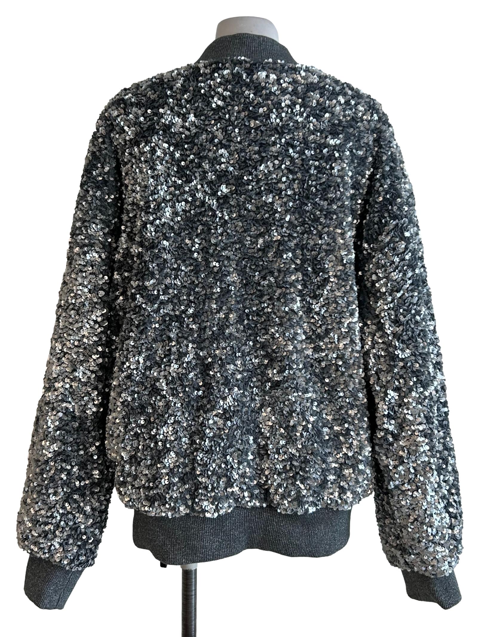 Fossil Grey Sequin Bomber Jacket - Image 2