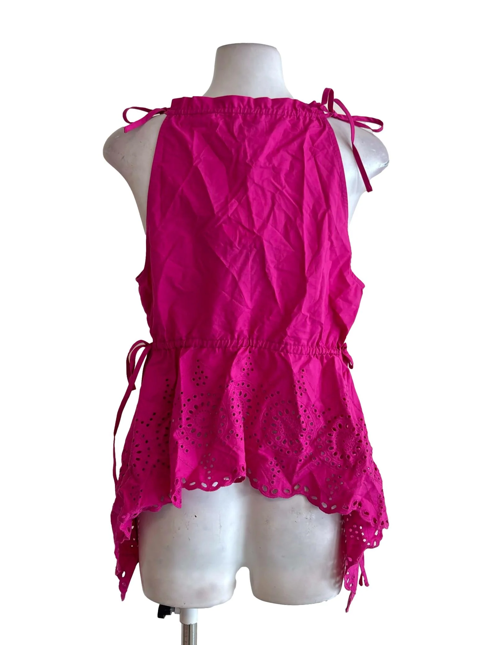 Fuchsia Pink Eyelet Halter Self-Tie Top - Image 2