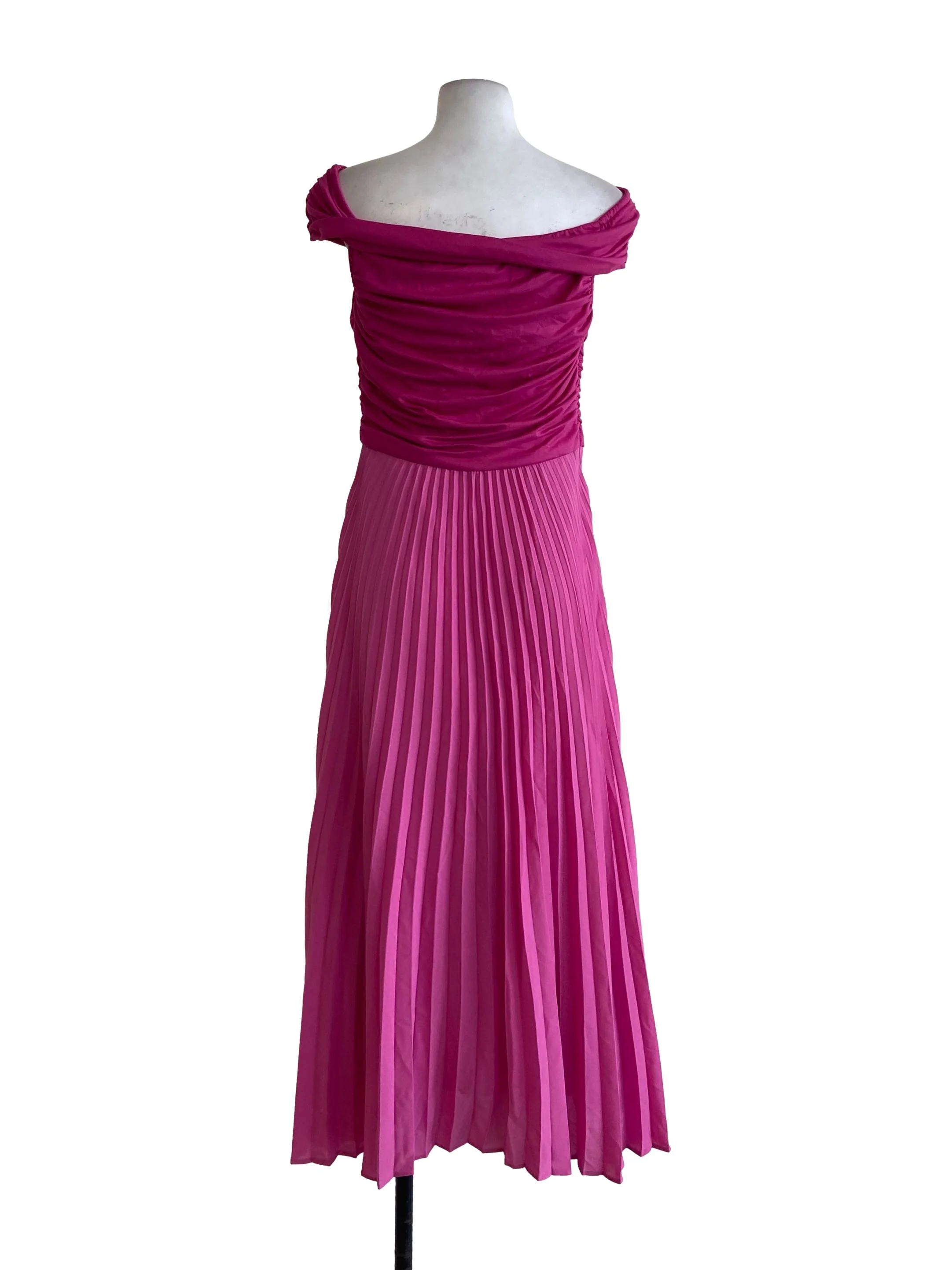 Fuschia Pink Drop Shoulder Accordion Empire Dress - Image 2