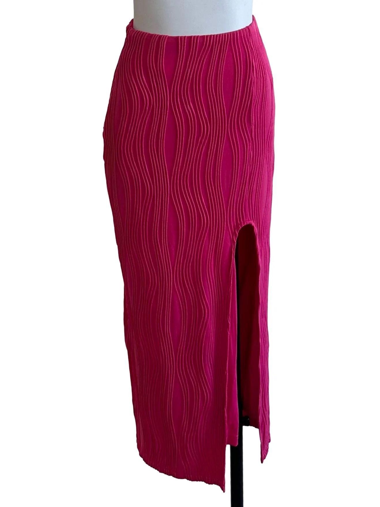 Fuschia Pink Knit Slit Skirt