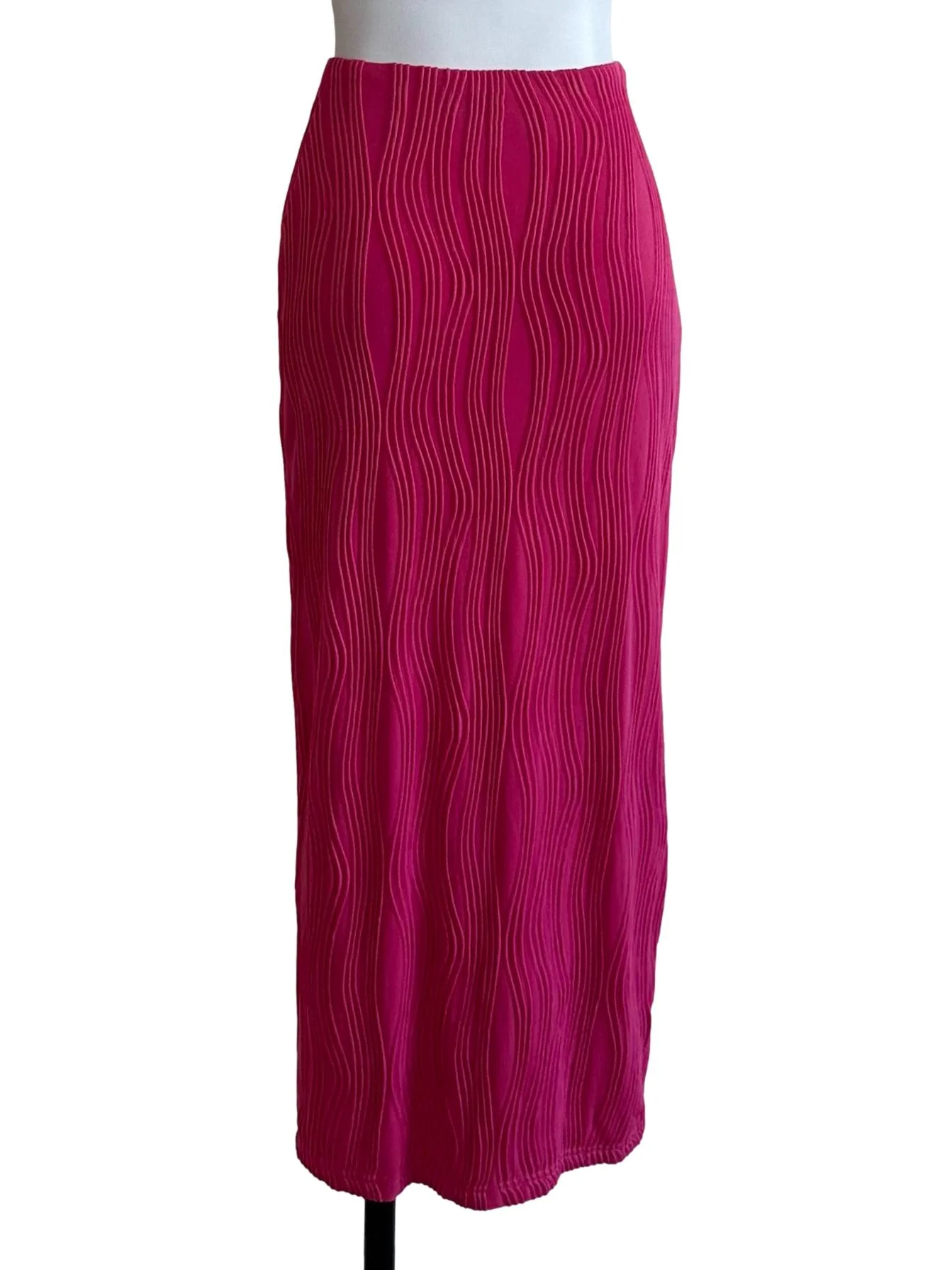 Fuschia Pink Knit Slit Skirt - Image 2