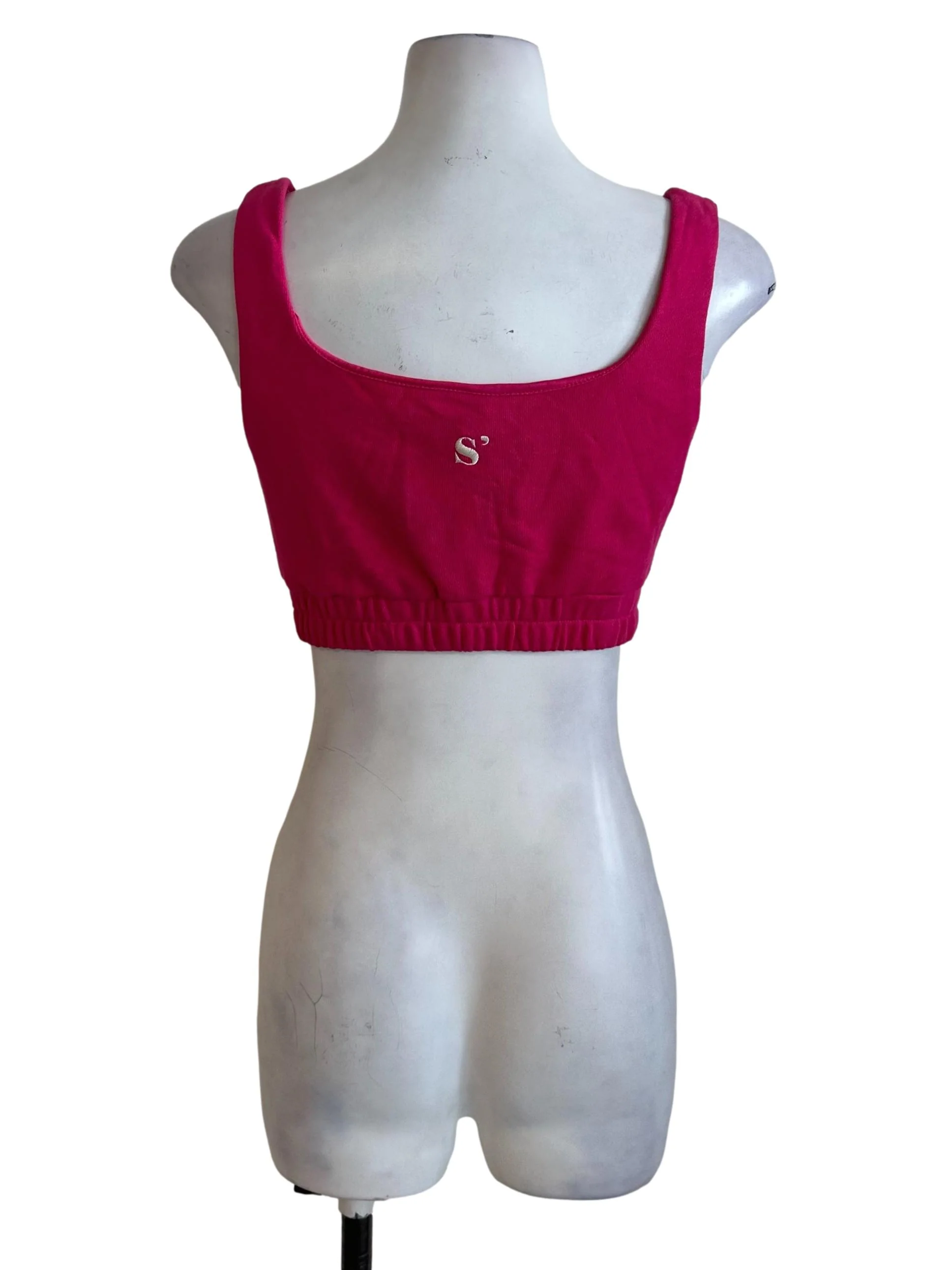 Fushia Pink Square Neck Back Embroidery Tank Top - Image 2