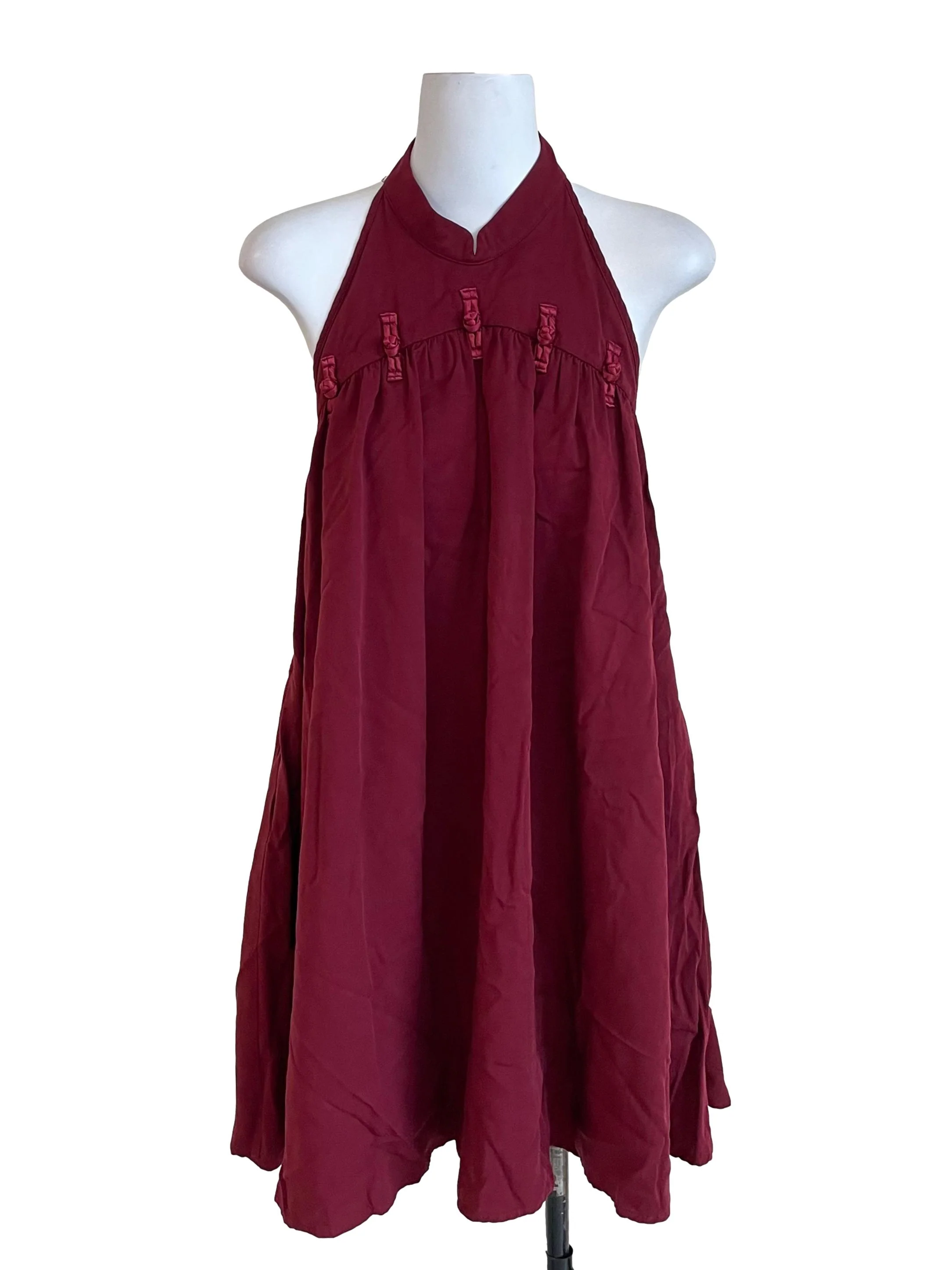 Garnet Red Halter Neck Mandarin Tent Dress