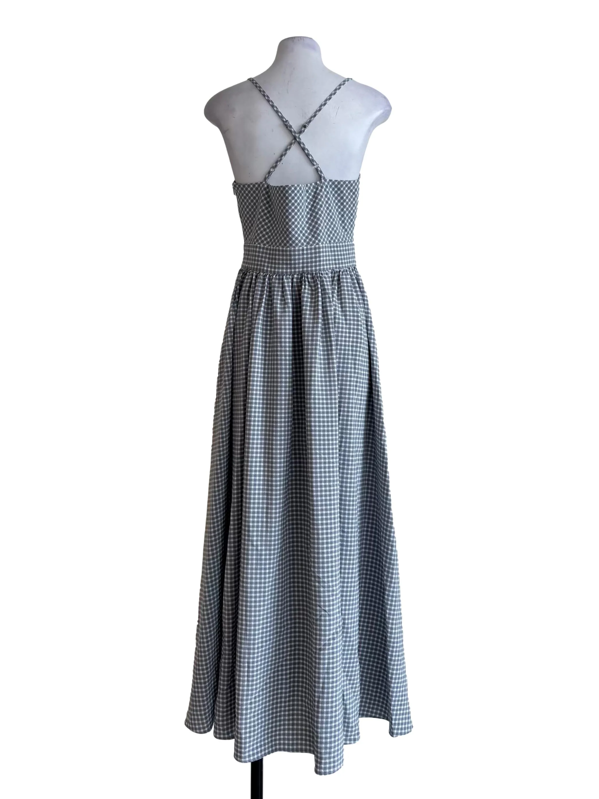 Gingham Grey V-Neck Dress - Image 2