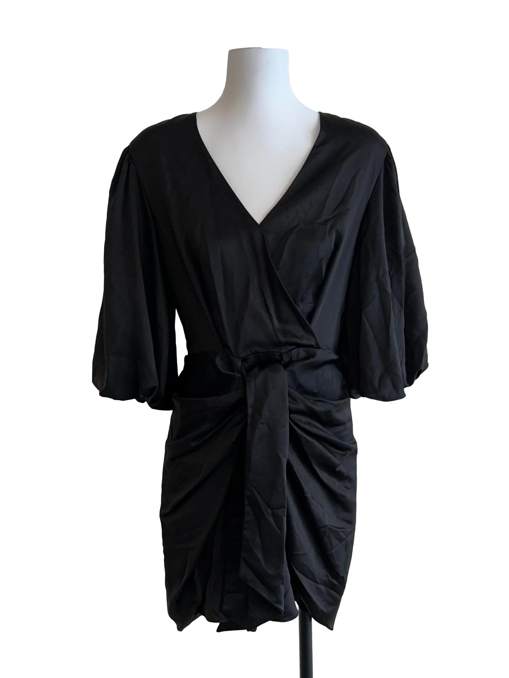 Glossy Black Puff Sleeves Dress