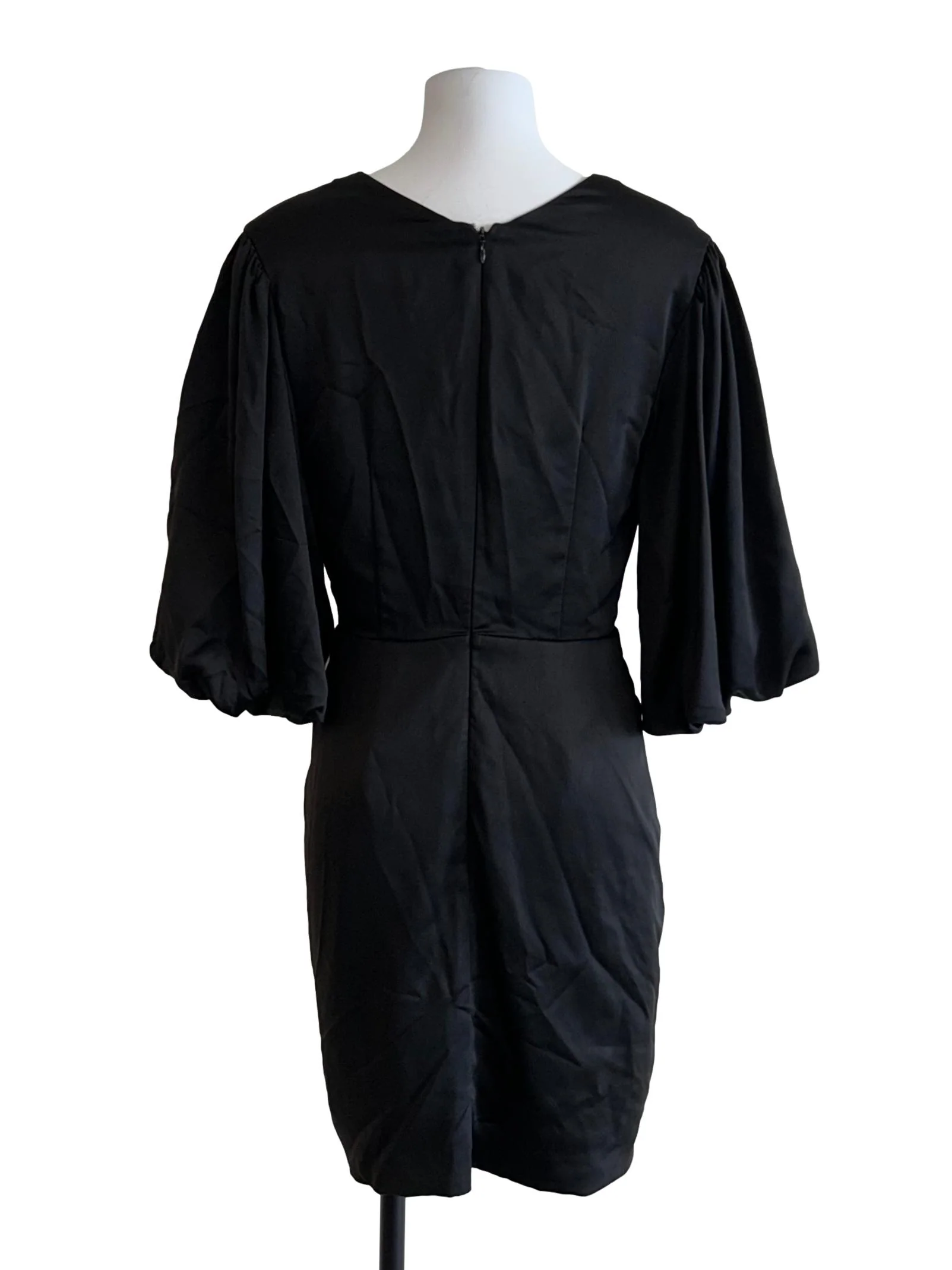 Glossy Black Puff Sleeves Dress - Image 2