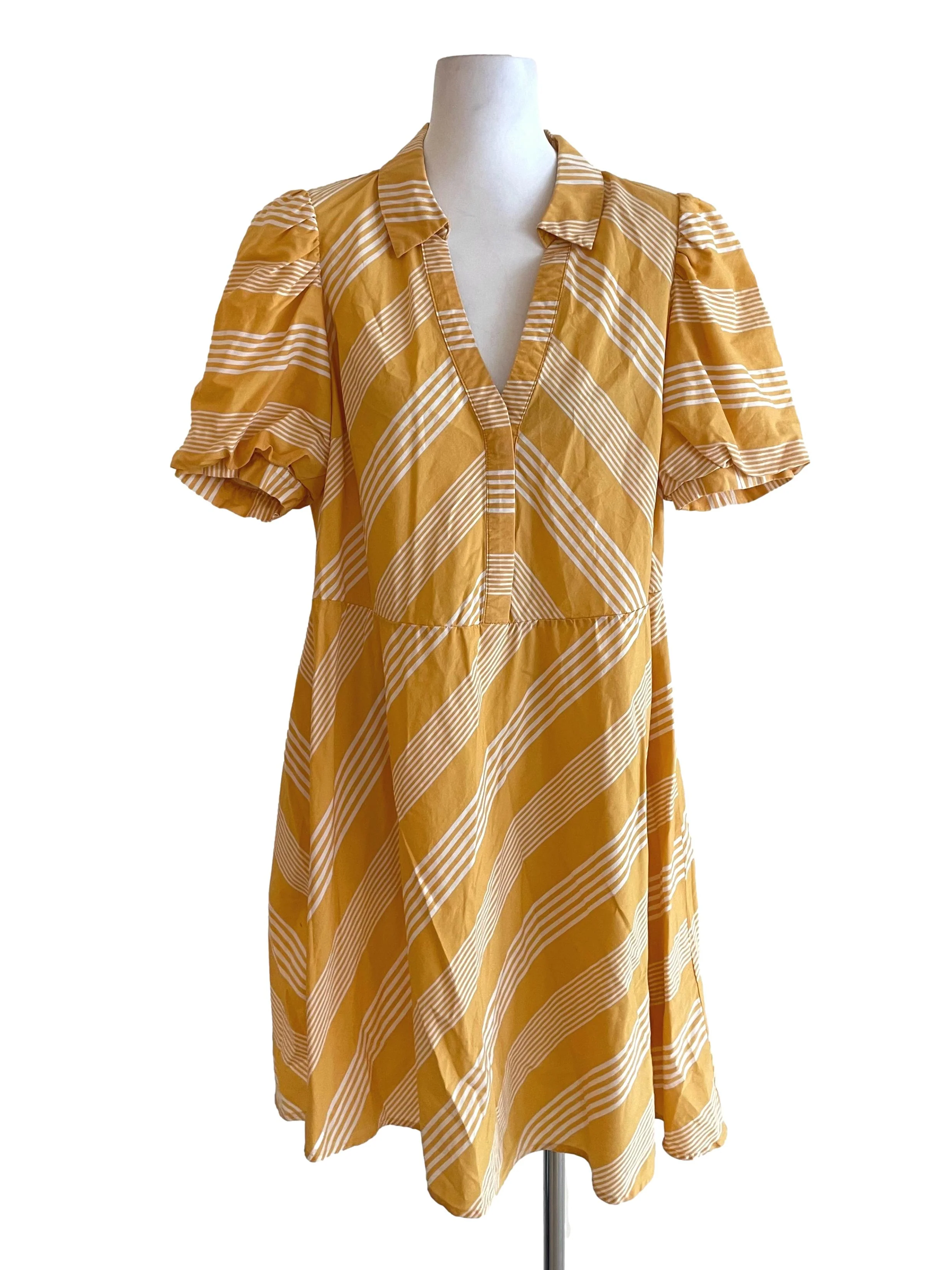 Gold Puff Sleeves Johnny Shirt Dress
