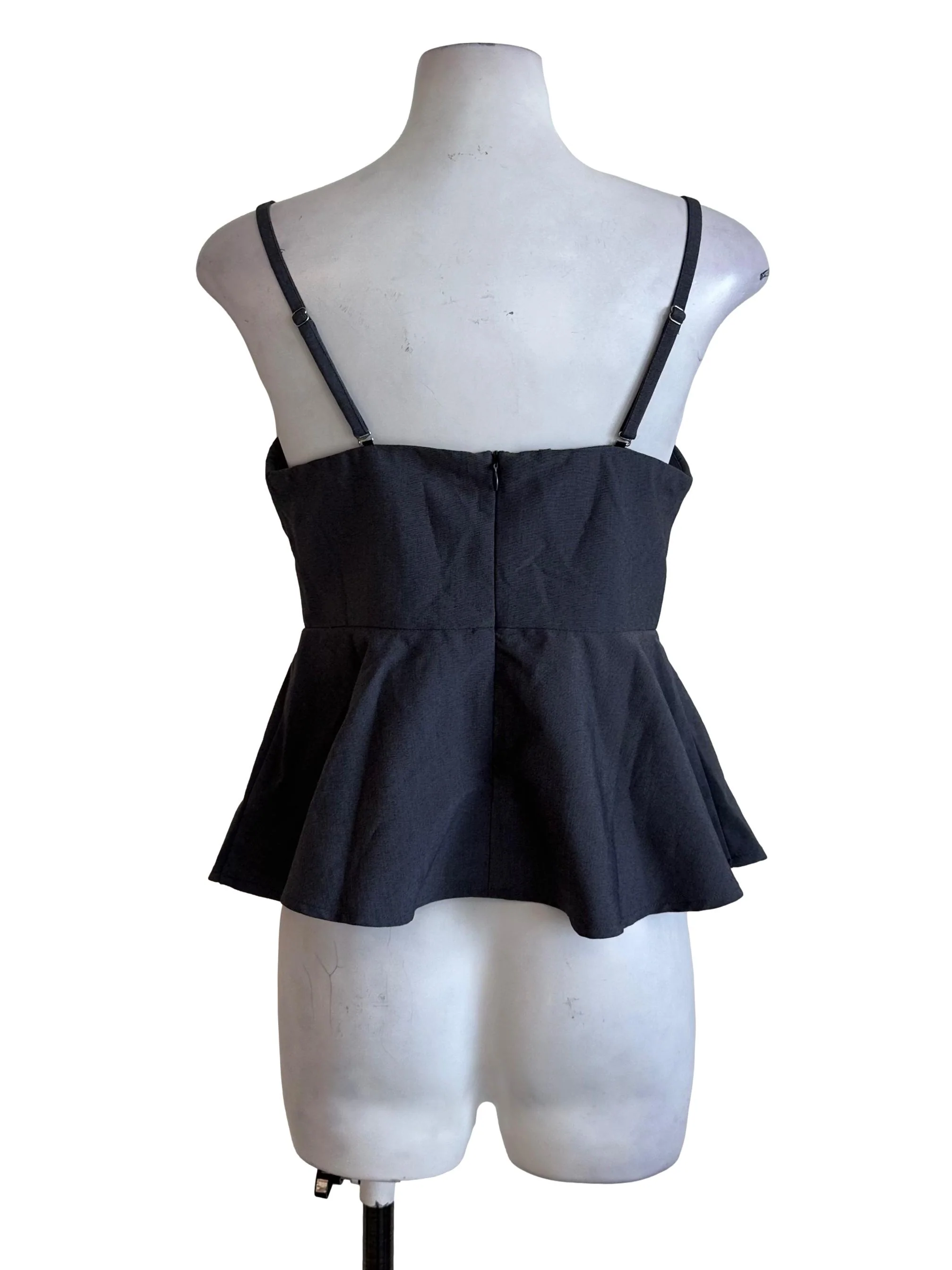 Graphite Grey Spaghetti Strap Peplum Top - Image 2