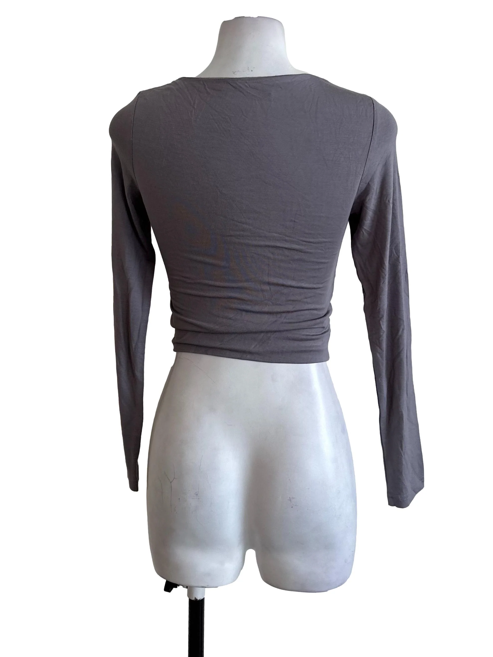 Graphite Grey Square Neck Fitted Crop Top - Image 2