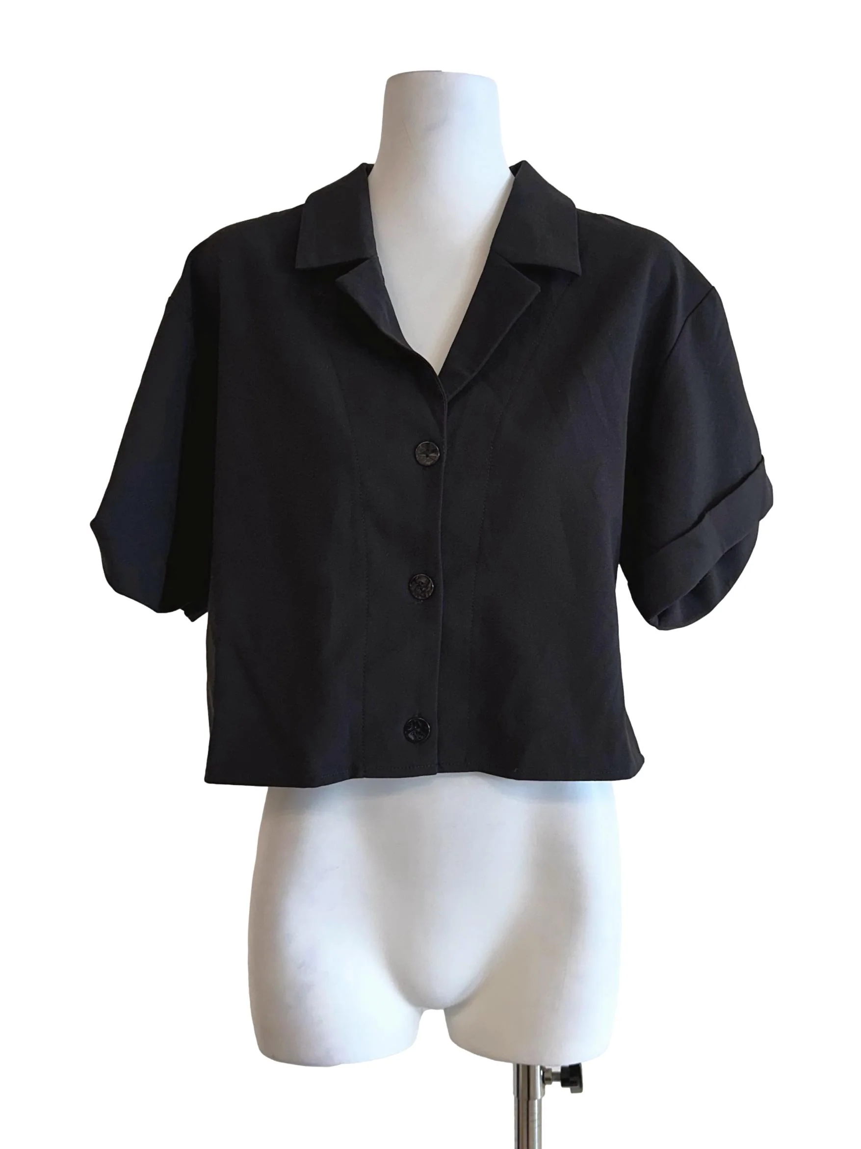 Grease Black Collar Button Top