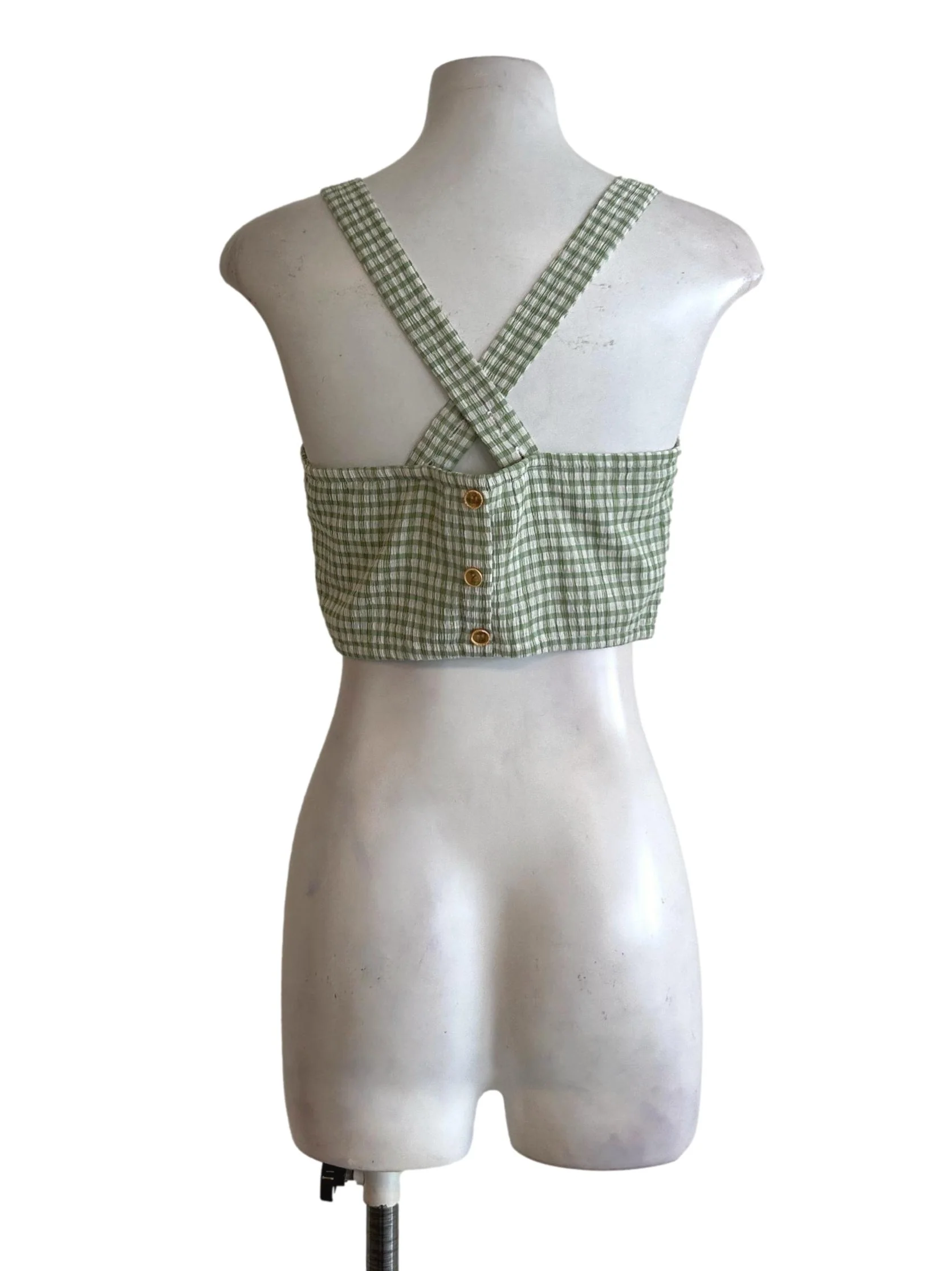 Green And White Gingham Sleeveless Top - Image 2
