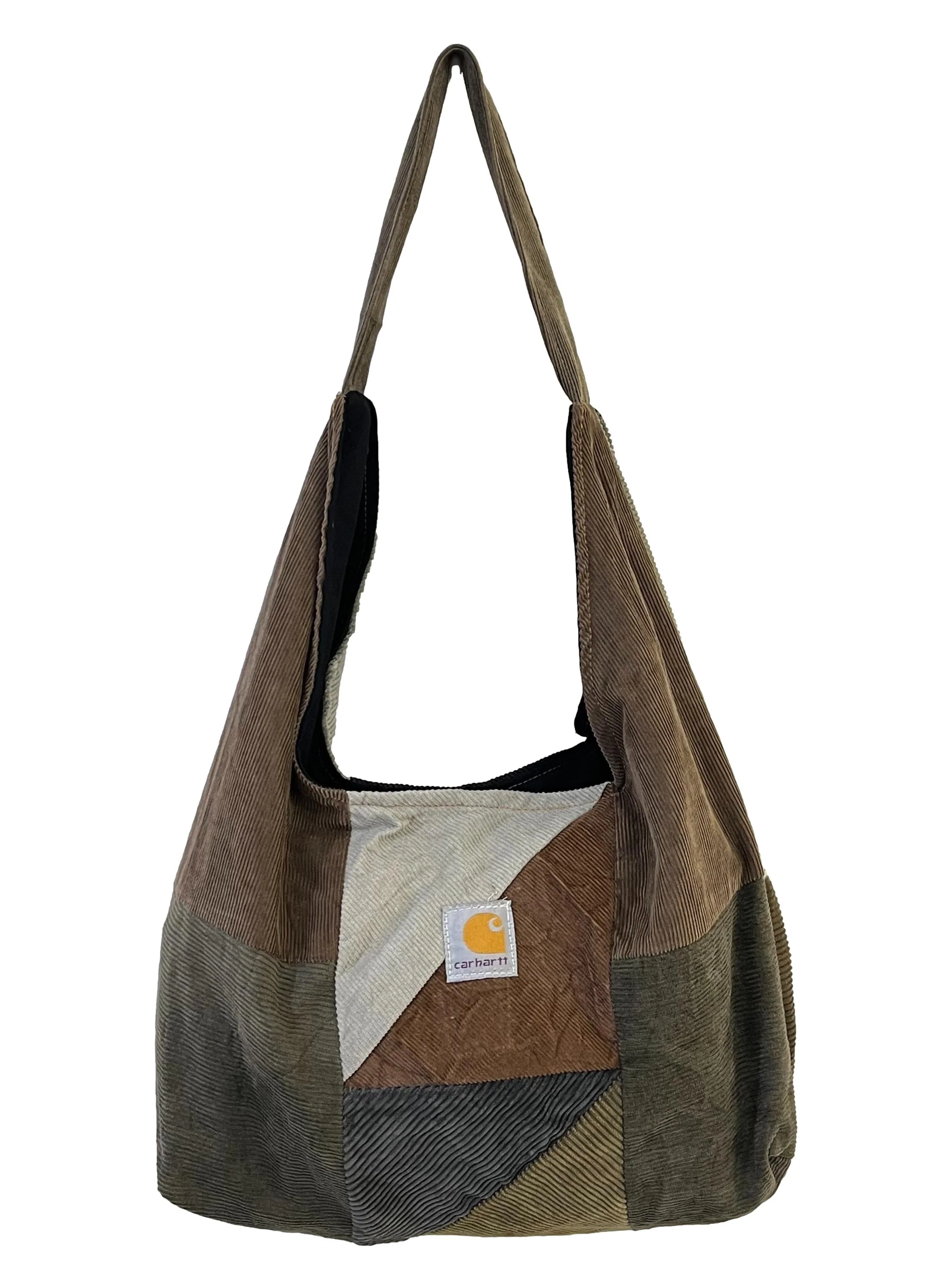 Green Corduroy Patch Crescent Reworked Shoulder Bag