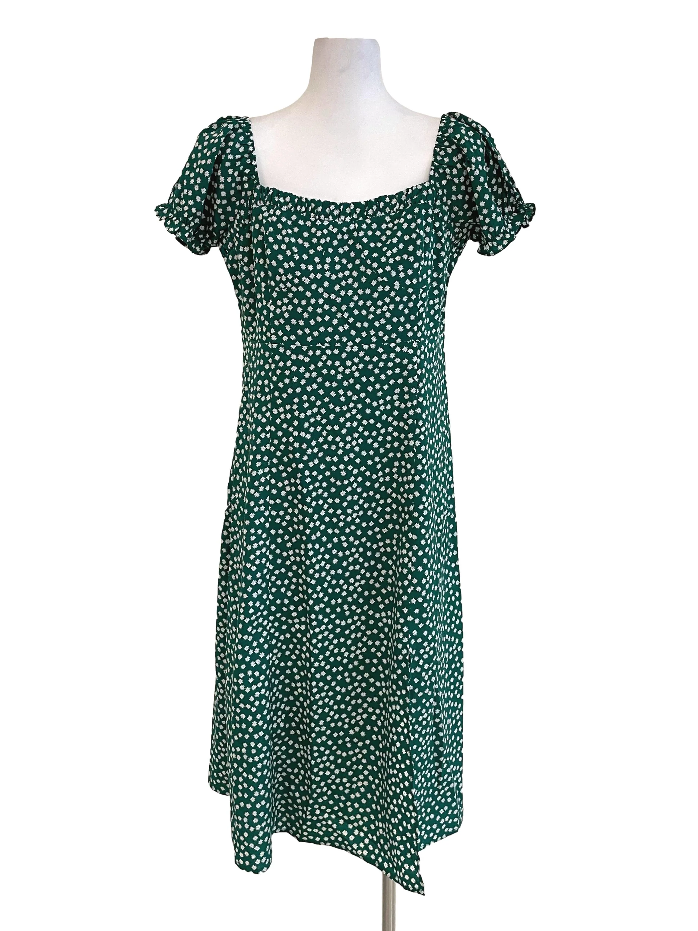 Green Floral Square Neck Slip Dress