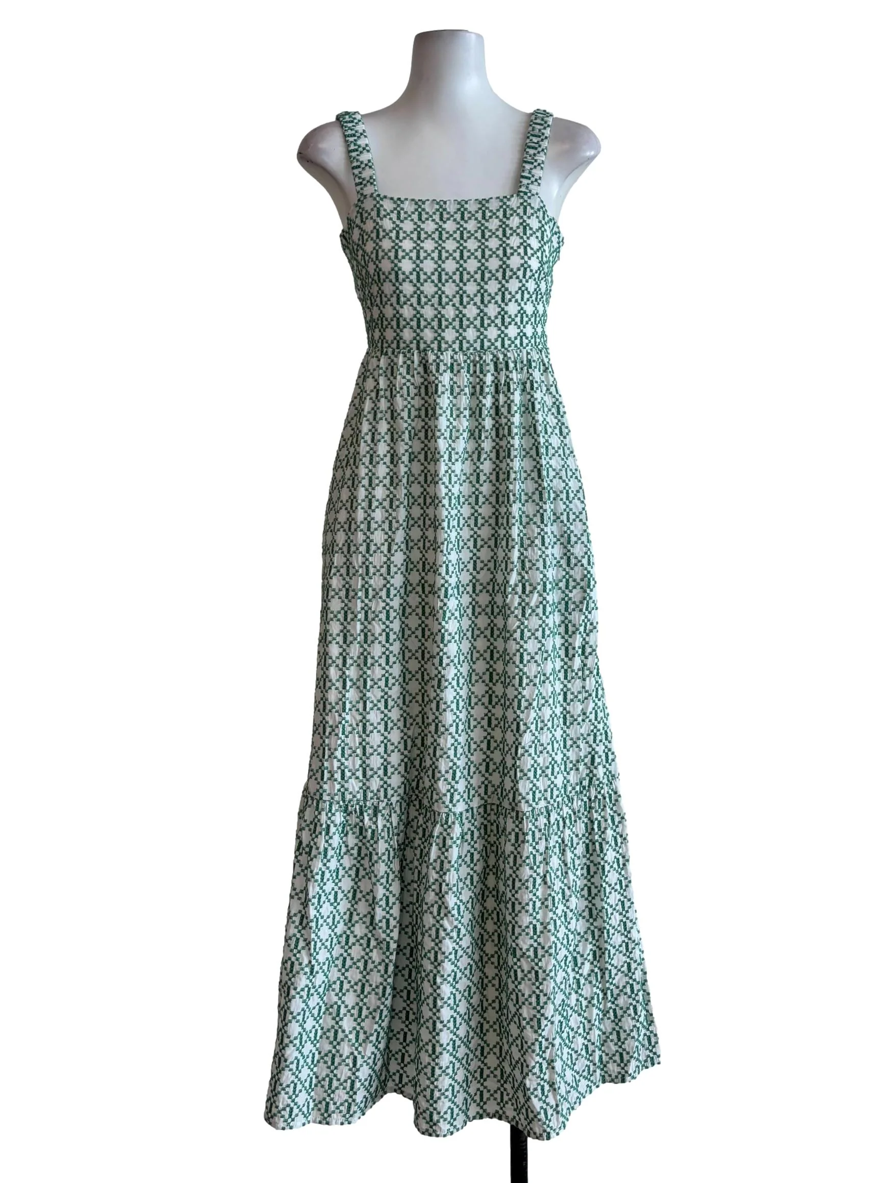 Green Patterned Sleeveless Cotton Dress