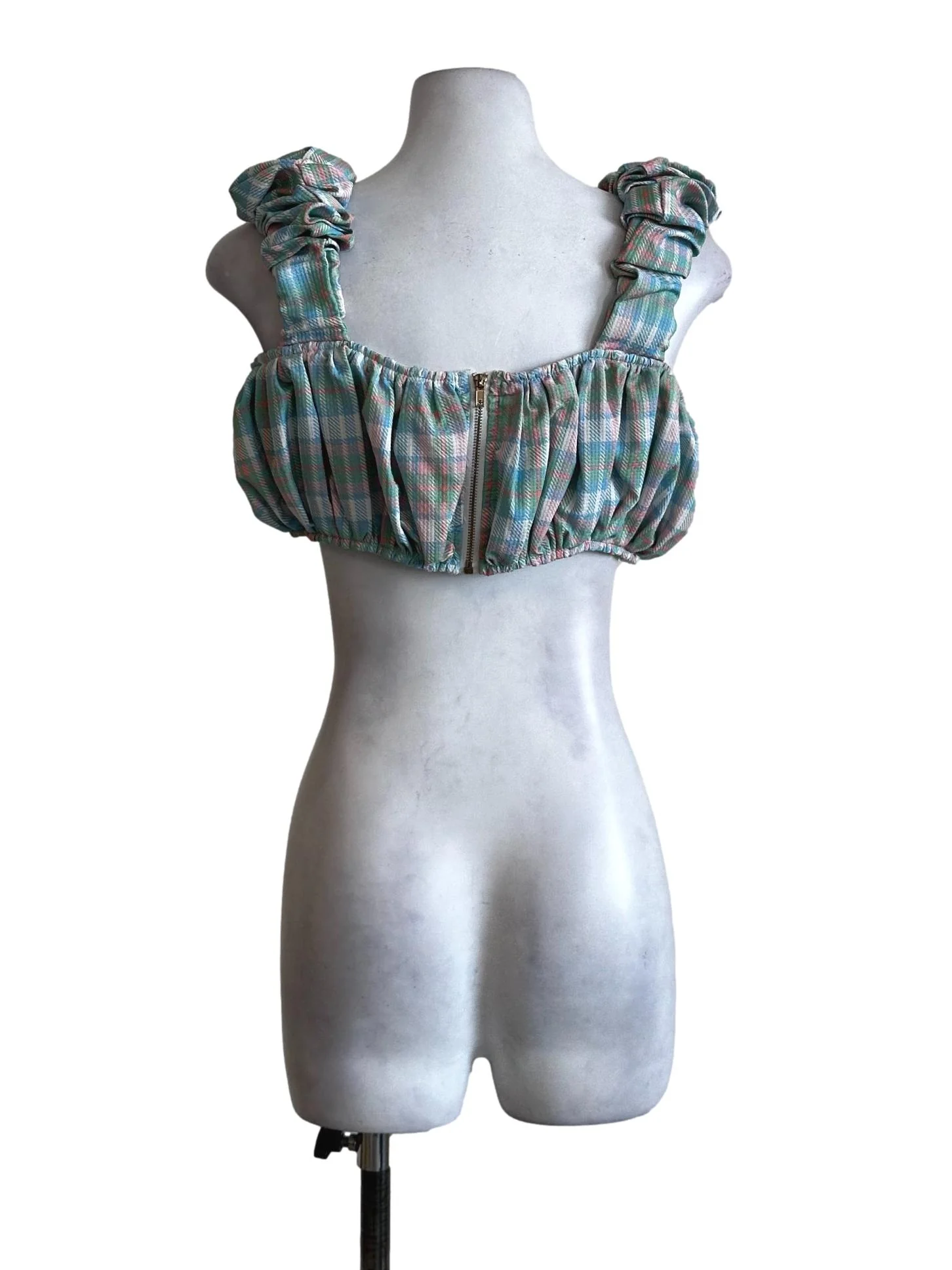 Green Plaid Pattern Crop Top - Image 2