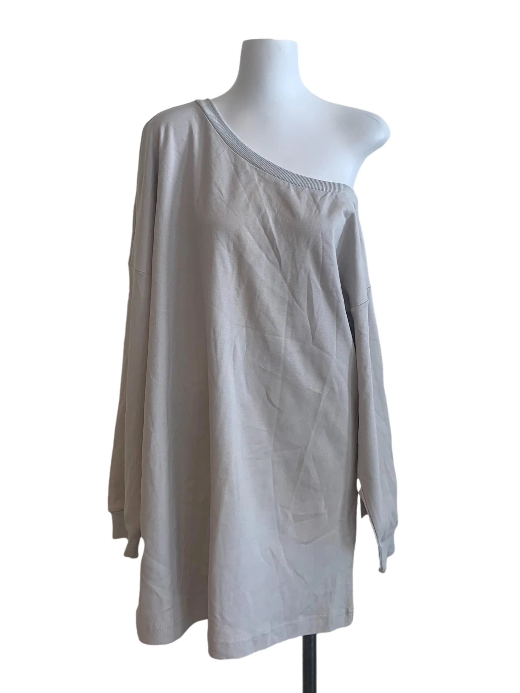 Grey Asymmetric Neck Baggy Shirt