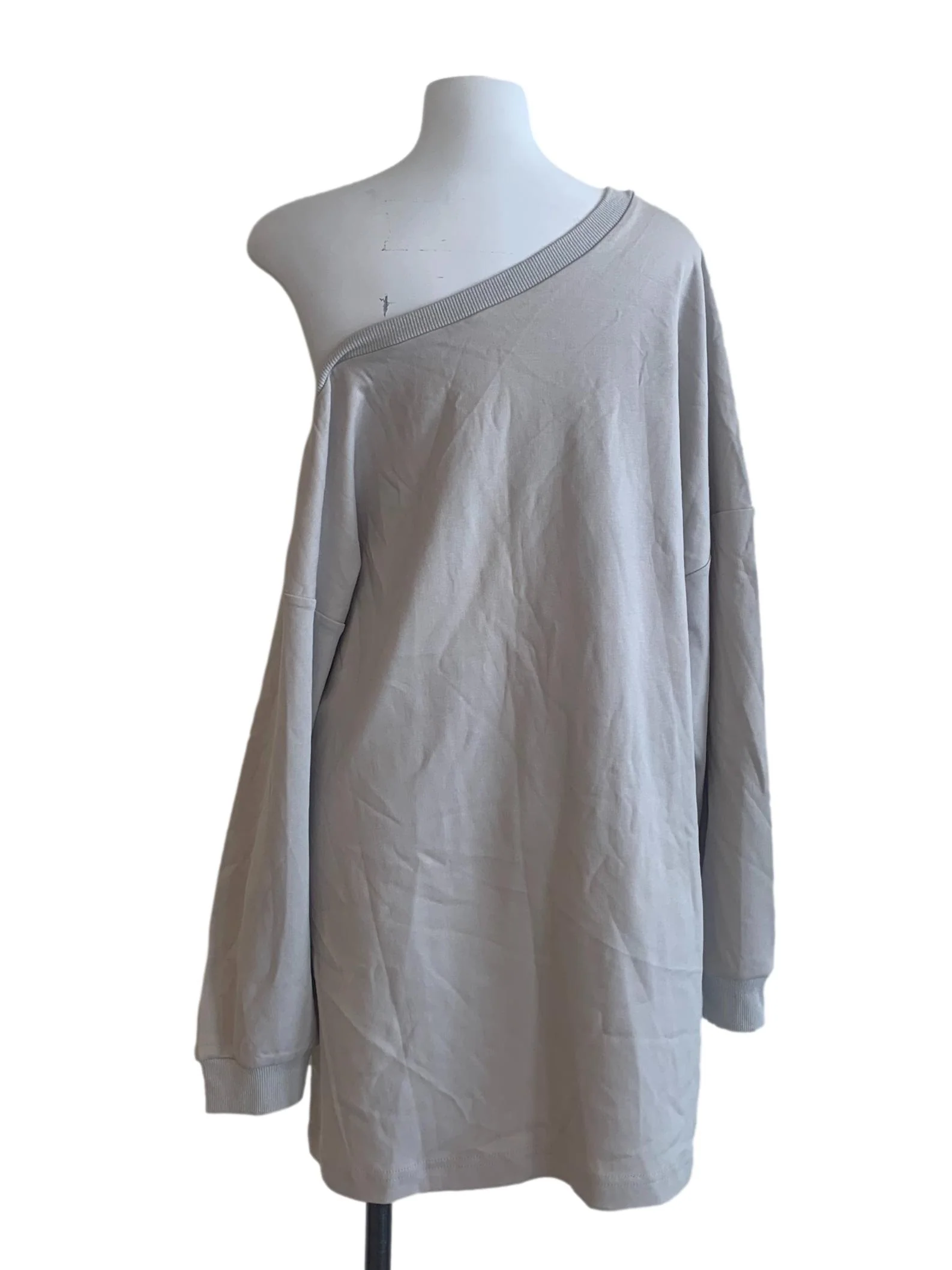 Grey Asymmetric Neck Baggy Shirt - Image 2