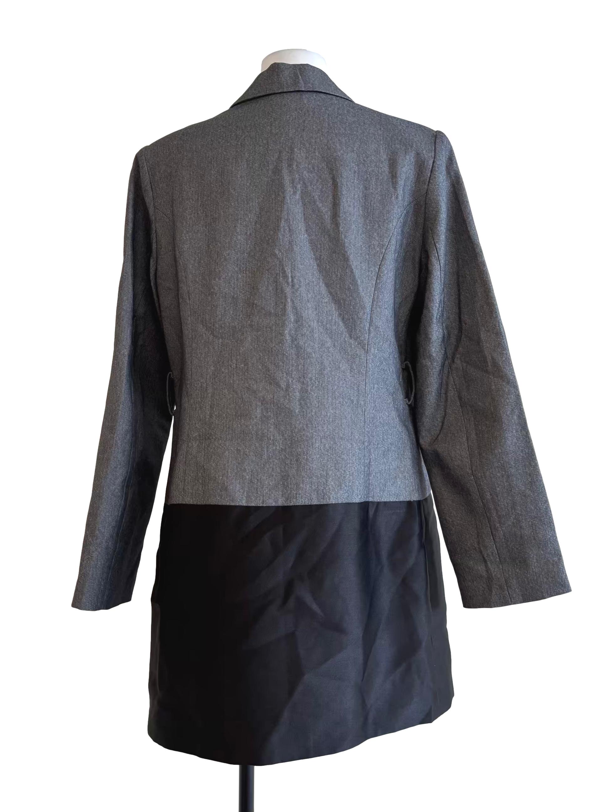 Grey Black Buttoned Blazer - Image 2