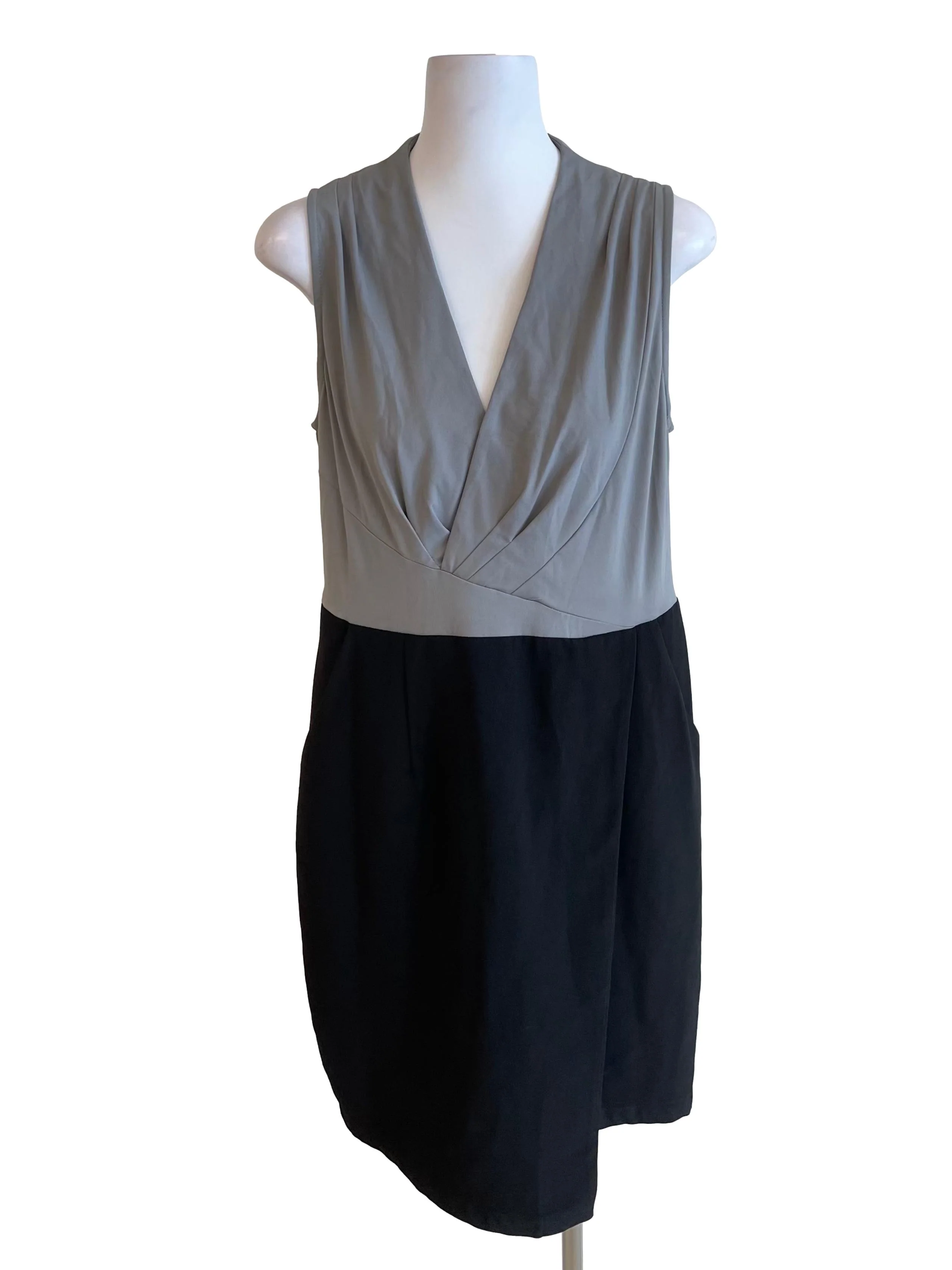 Grey & Black V Neck Overlay Slip Dress