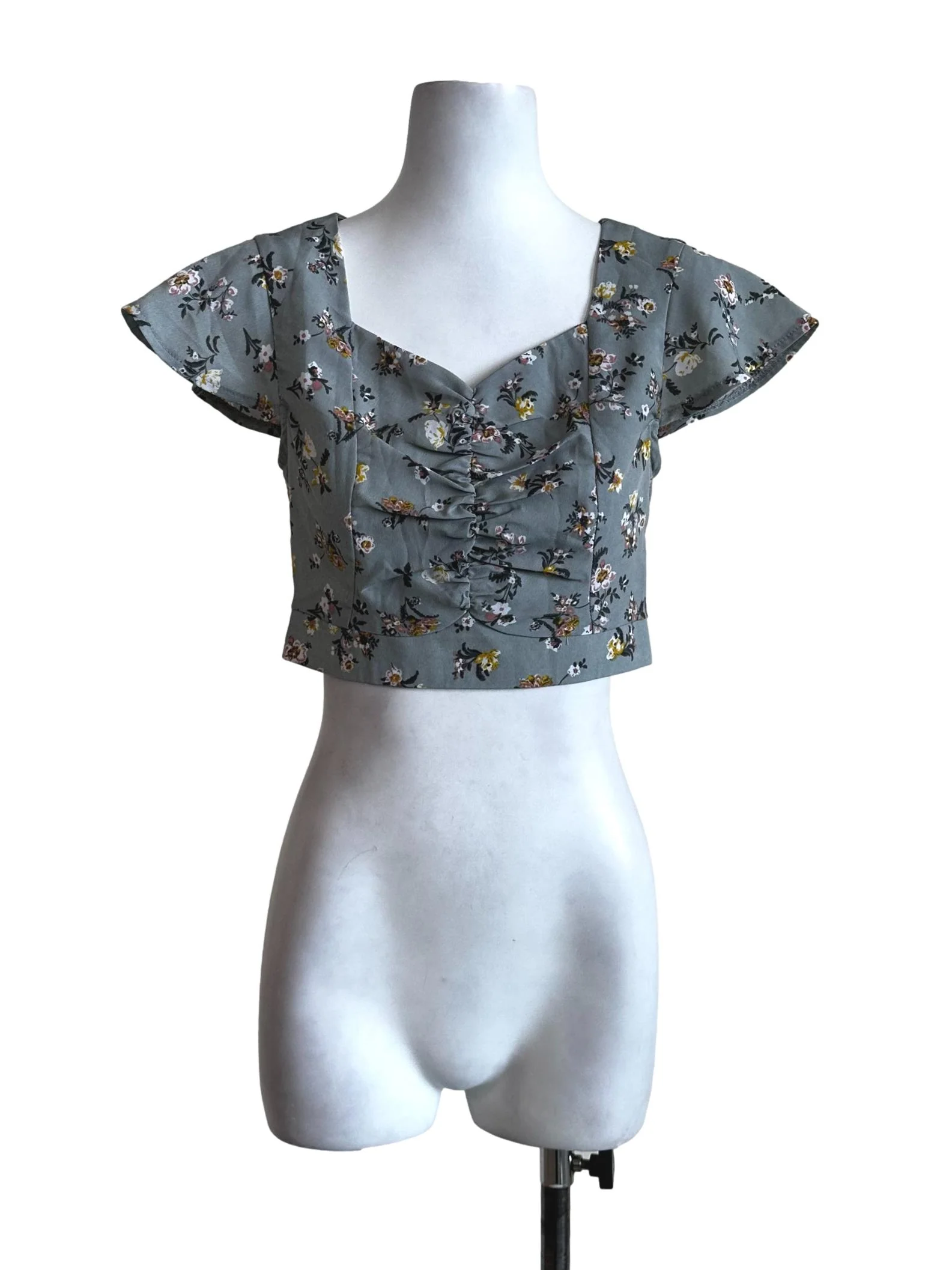 Grey Flower Pattern Crop Top