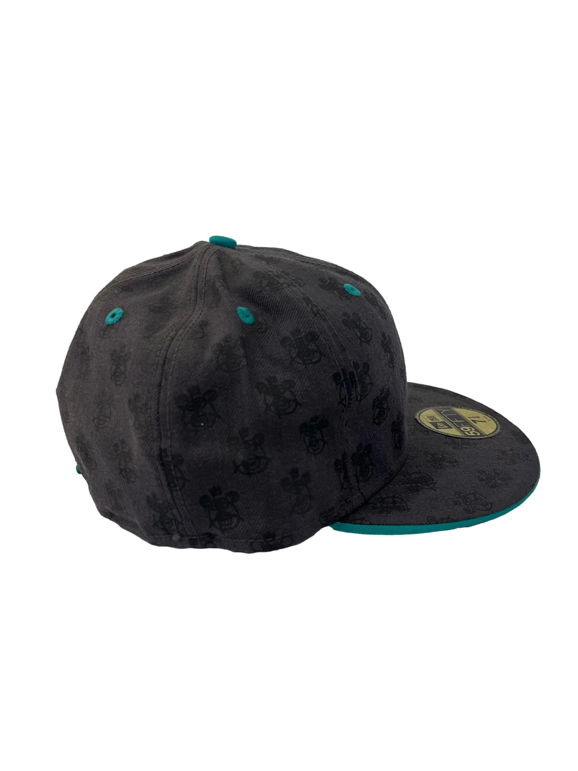Grey Monogram Print With Teal Embroidery Snapback Cap - Image 3