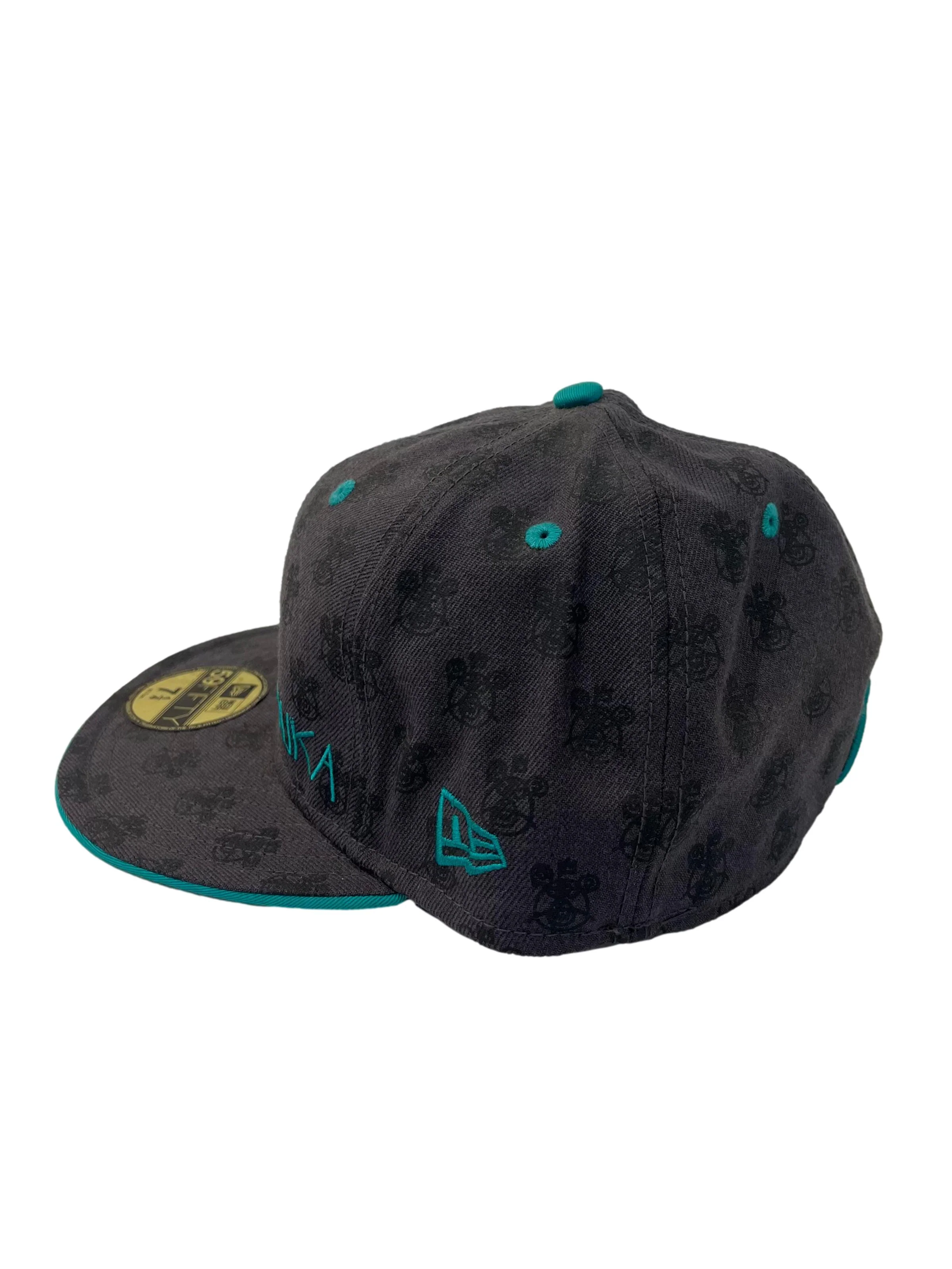 Grey Monogram Print With Teal Embroidery Snapback Cap - Image 4